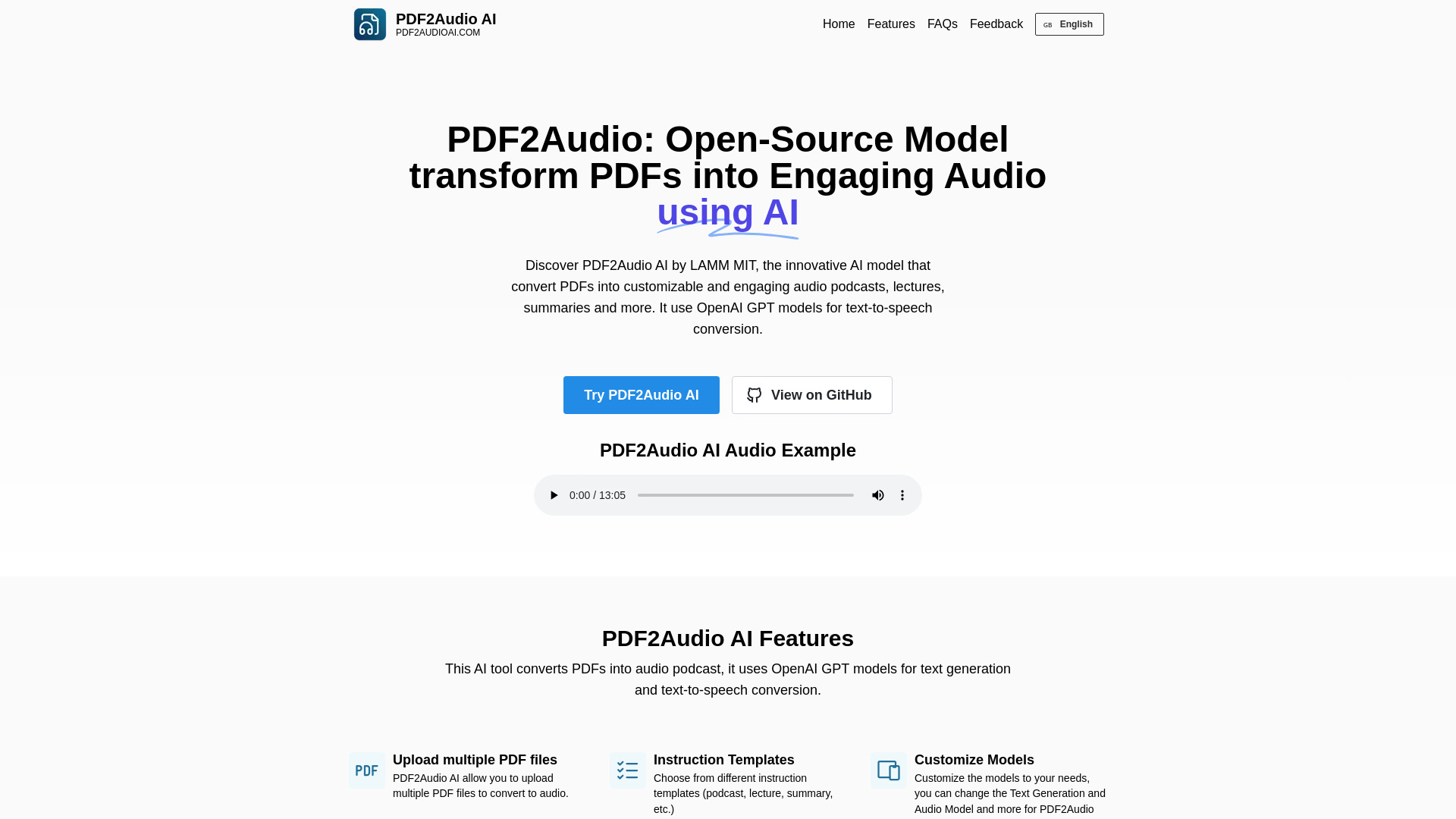 PDF2Audio网页截图,PDF2Audio网页快照