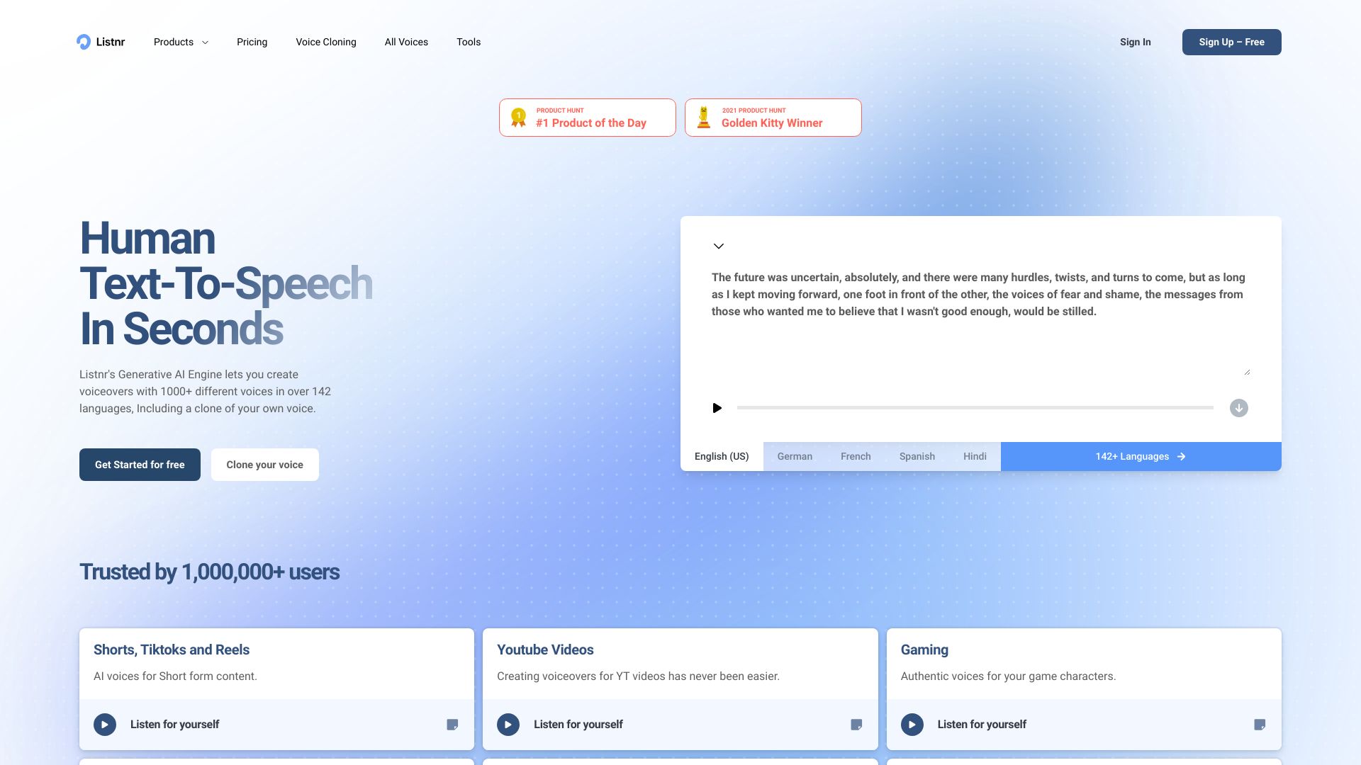 Listnr AI网页截图,Listnr AI网页快照