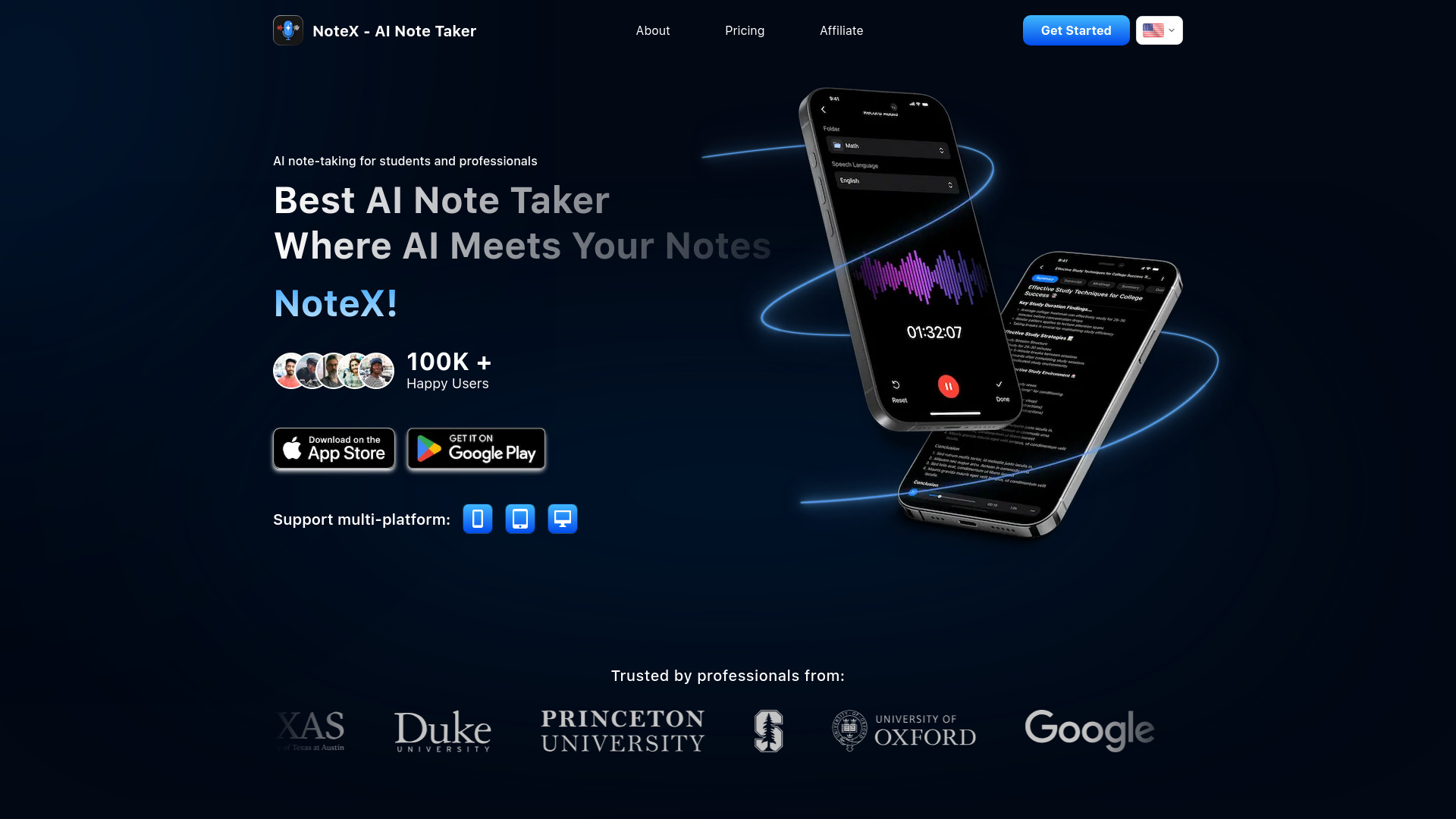 NoteX AI Notetaker, AI Notebook网页截图,NoteX AI Notetaker, AI Notebook网页快照