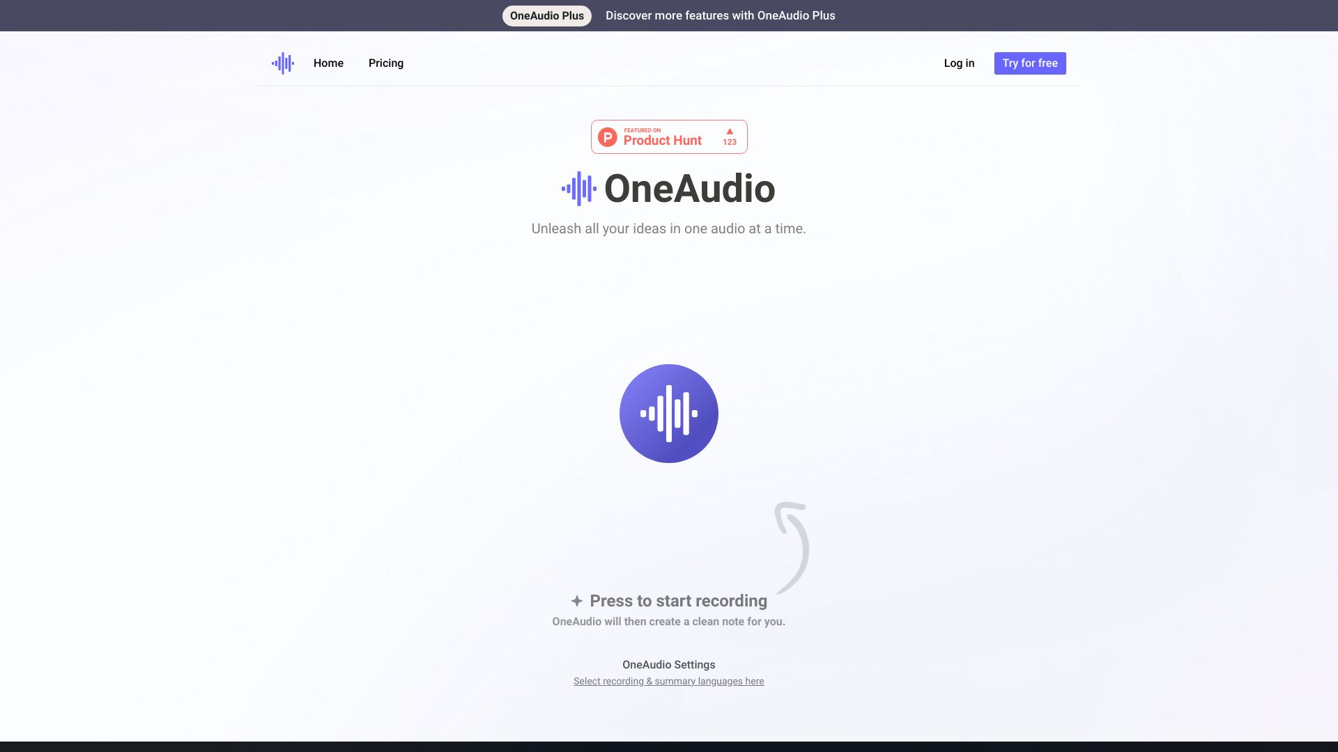 OneAudio AI网页截图,OneAudio AI网页快照