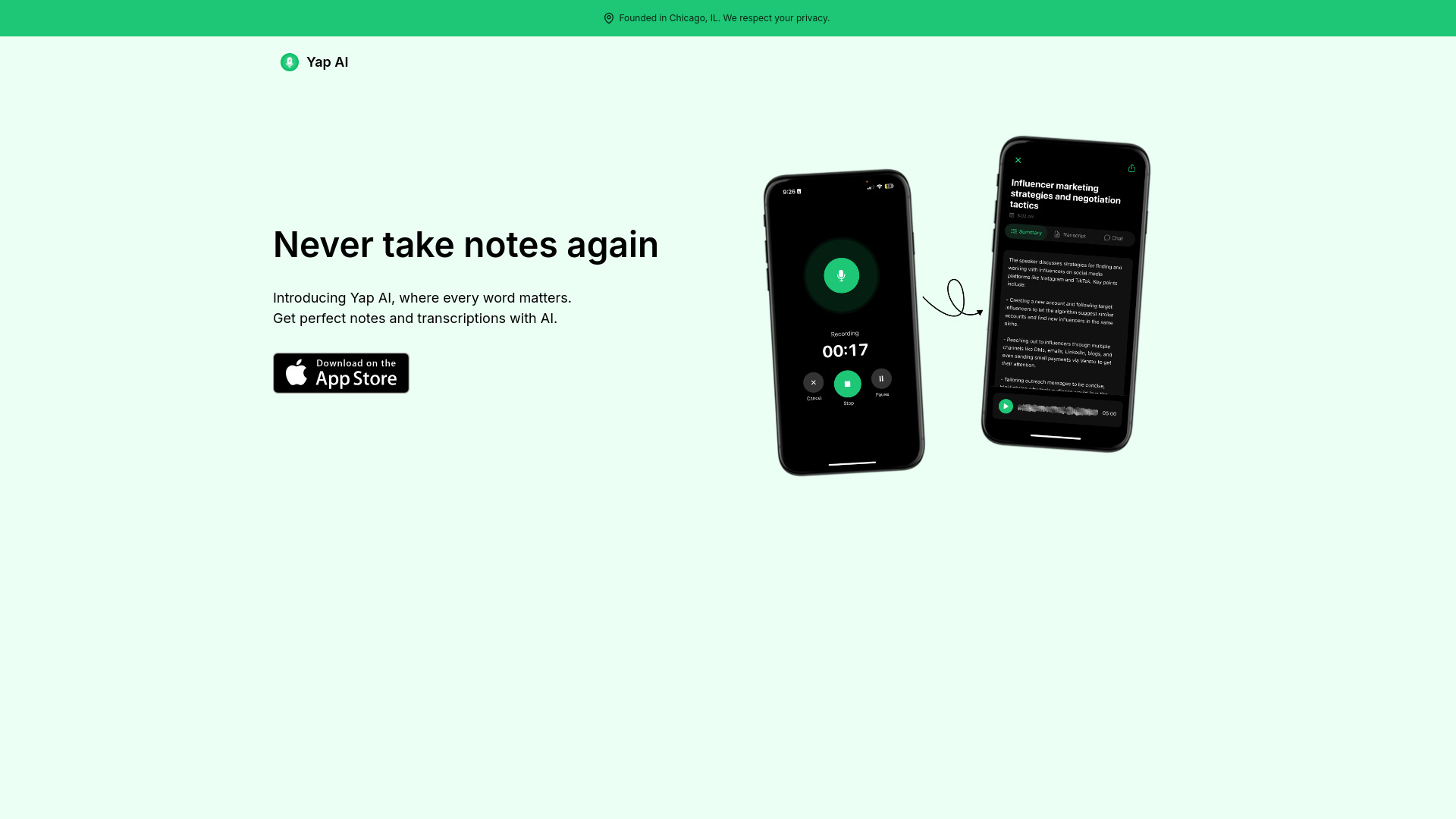 Yap: AI Meeting Notes & Transcripts网页截图,Yap: AI Meeting Notes & Transcripts网页快照