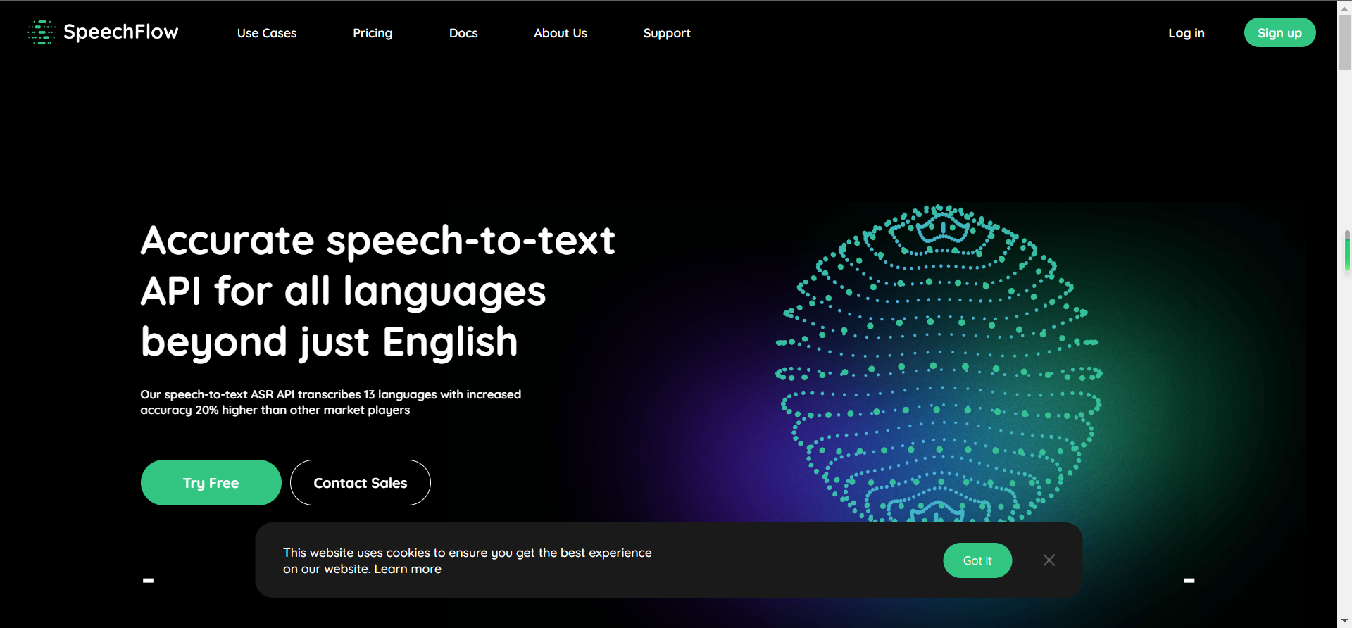 SpeechFlow – Advanced Speech-to-Text API网页截图,SpeechFlow – Advanced Speech-to-Text API网页快照