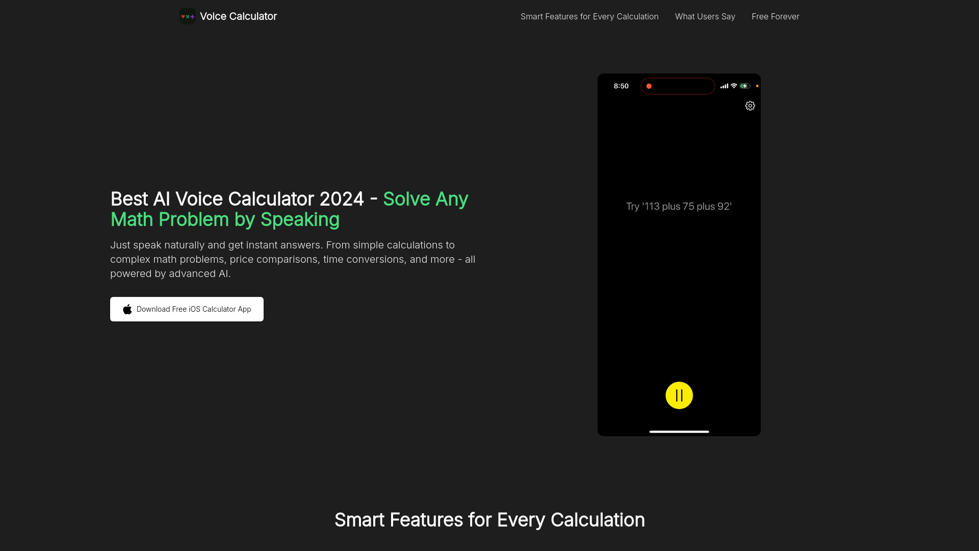 VoiceCalc – AI Math Calculator网页截图,VoiceCalc – AI Math Calculator网页快照