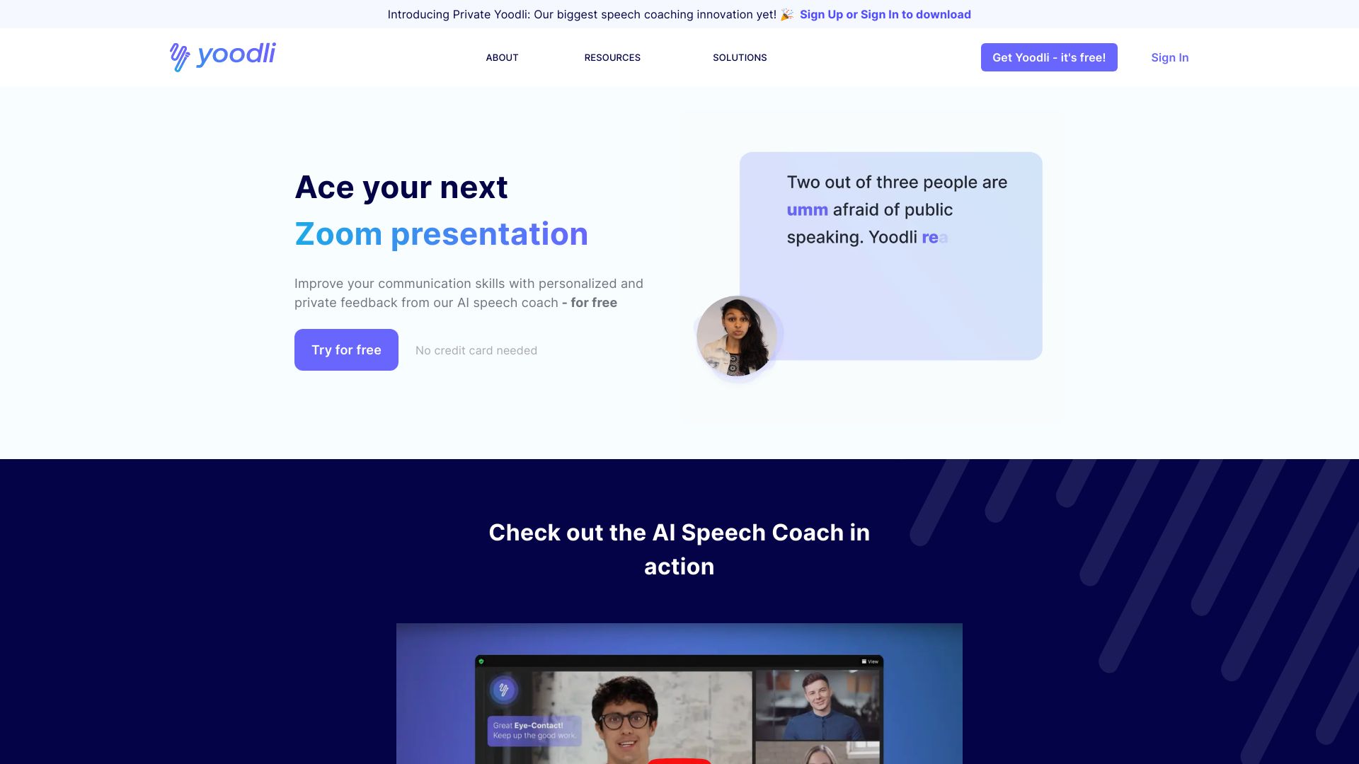Yoodli AI Speech Coach网页截图,Yoodli AI Speech Coach网页快照