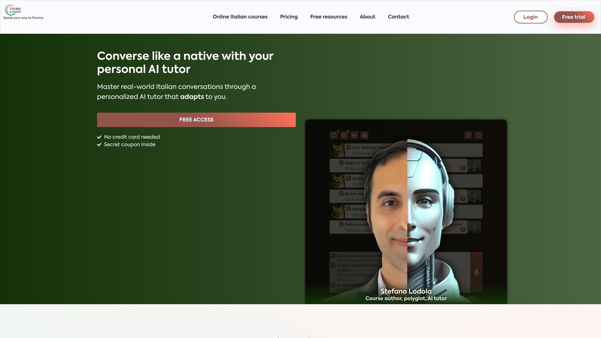 Think in Italian AI Language Tutor网页截图,Think in Italian AI Language Tutor网页快照