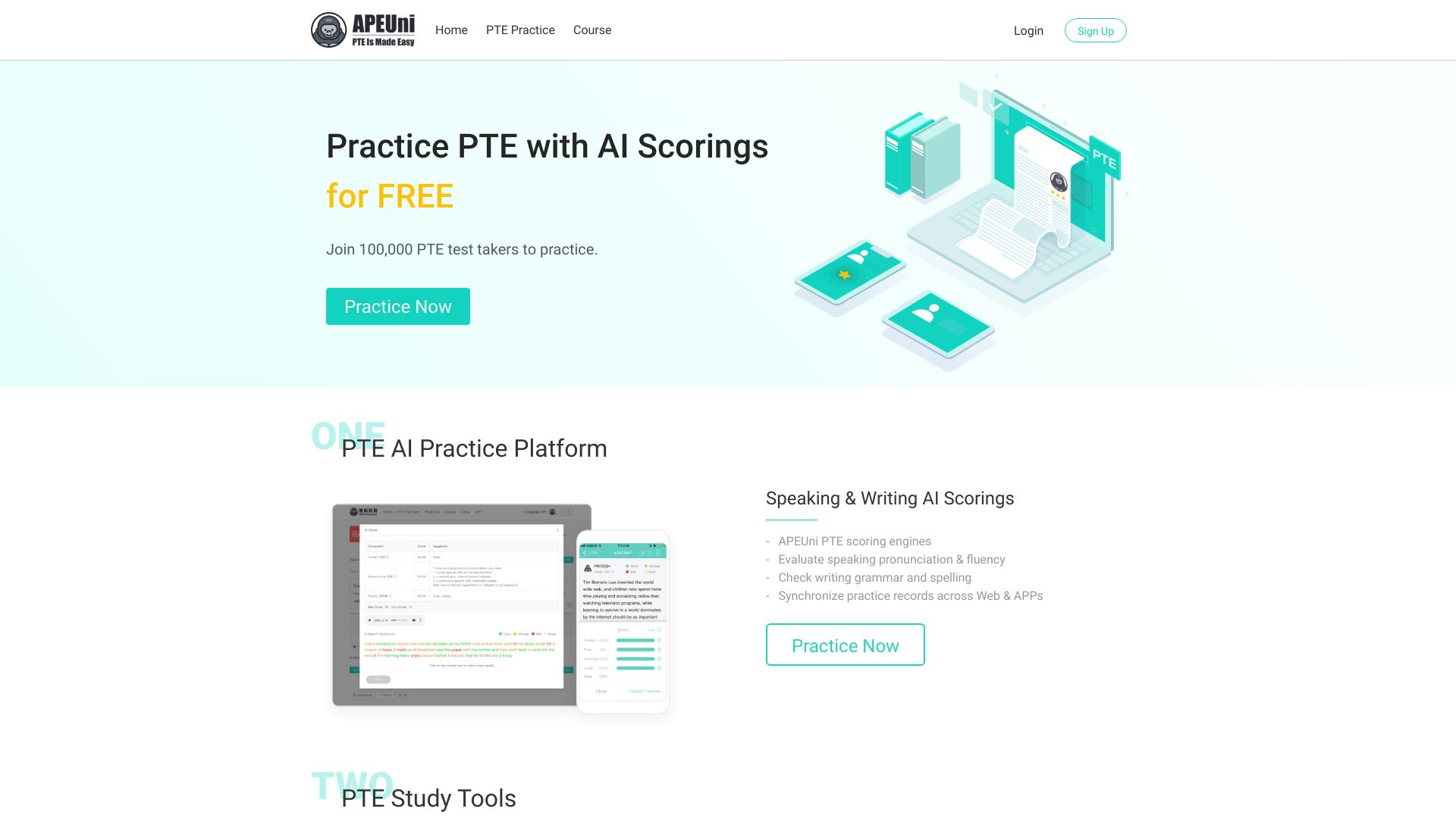 PTE APEUni网页截图,PTE APEUni网页快照