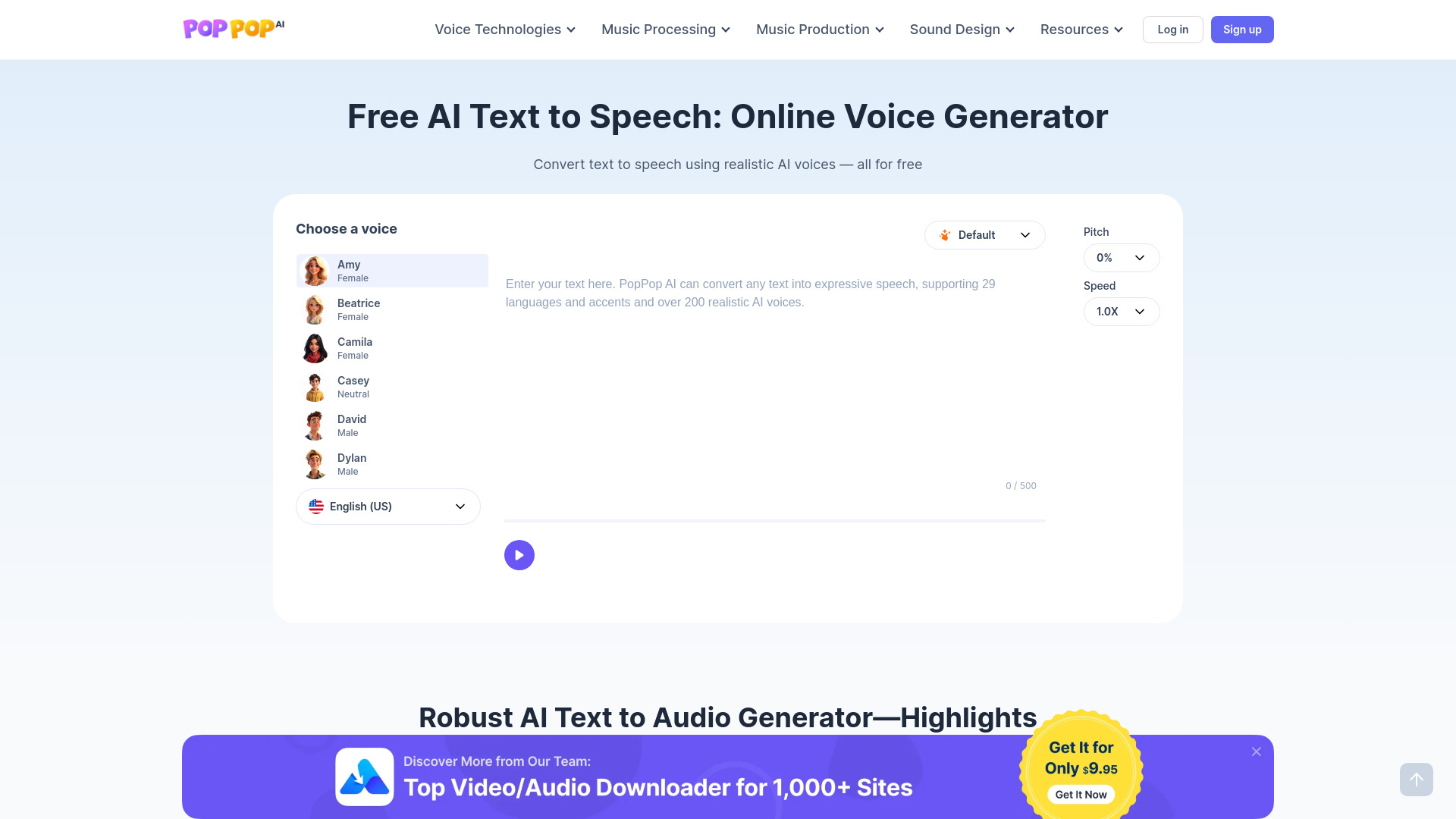 PopPop AI Text to Speech网页截图,PopPop AI Text to Speech网页快照