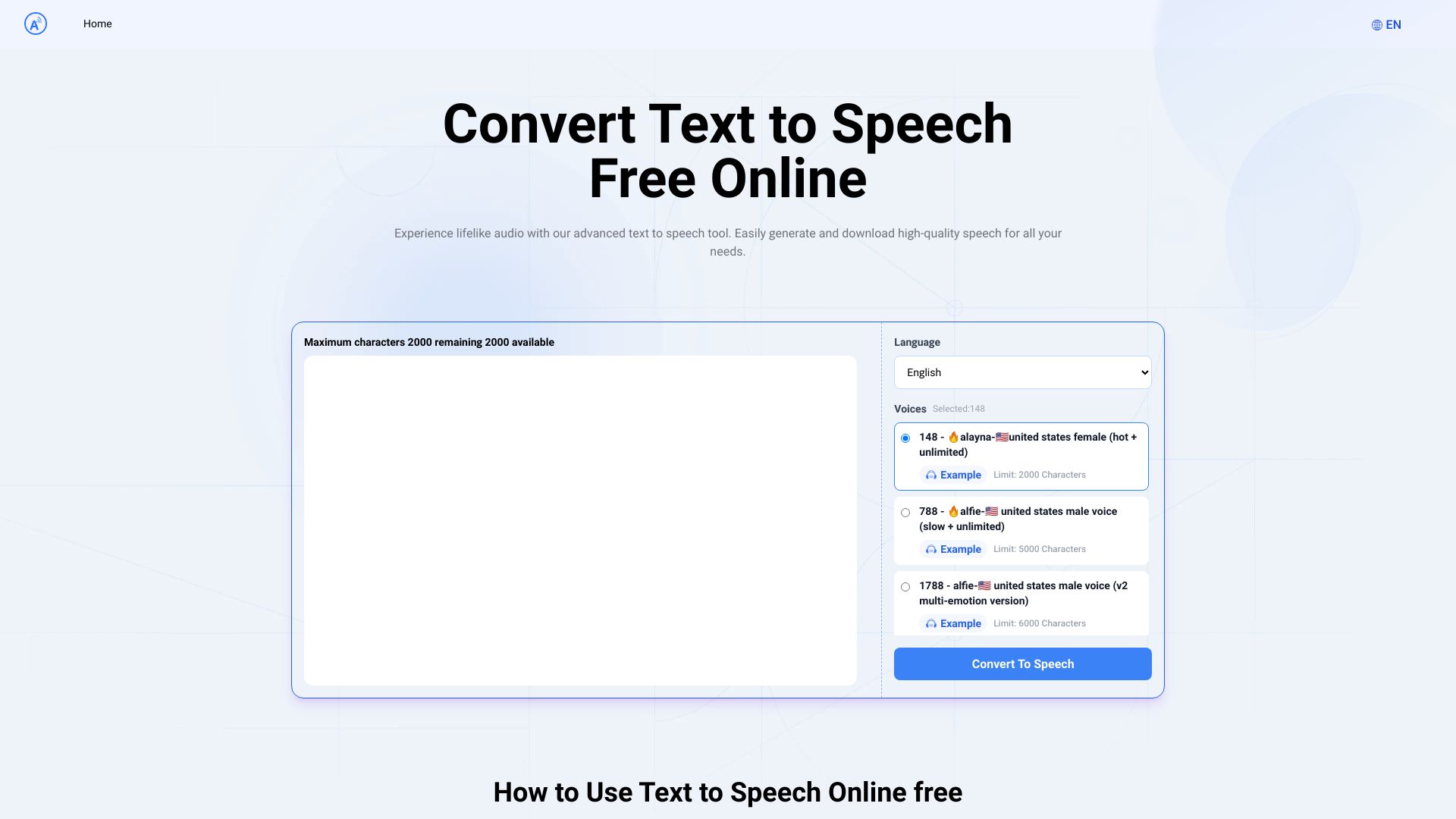 TexttoSpeech.im: Convert  Text to Speech Free Online网页截图,TexttoSpeech.im: Convert  Text to Speech Free Online网页快照