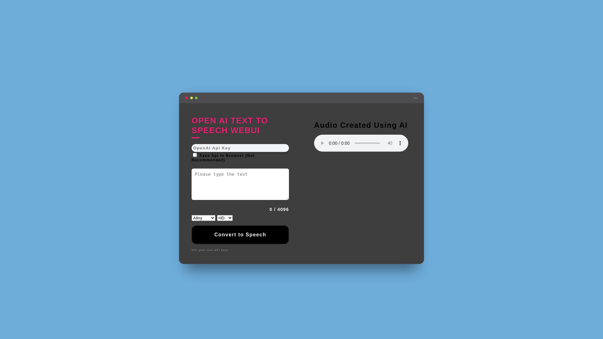OpenAI Text To Speech WebUI网页截图,OpenAI Text To Speech WebUI网页快照