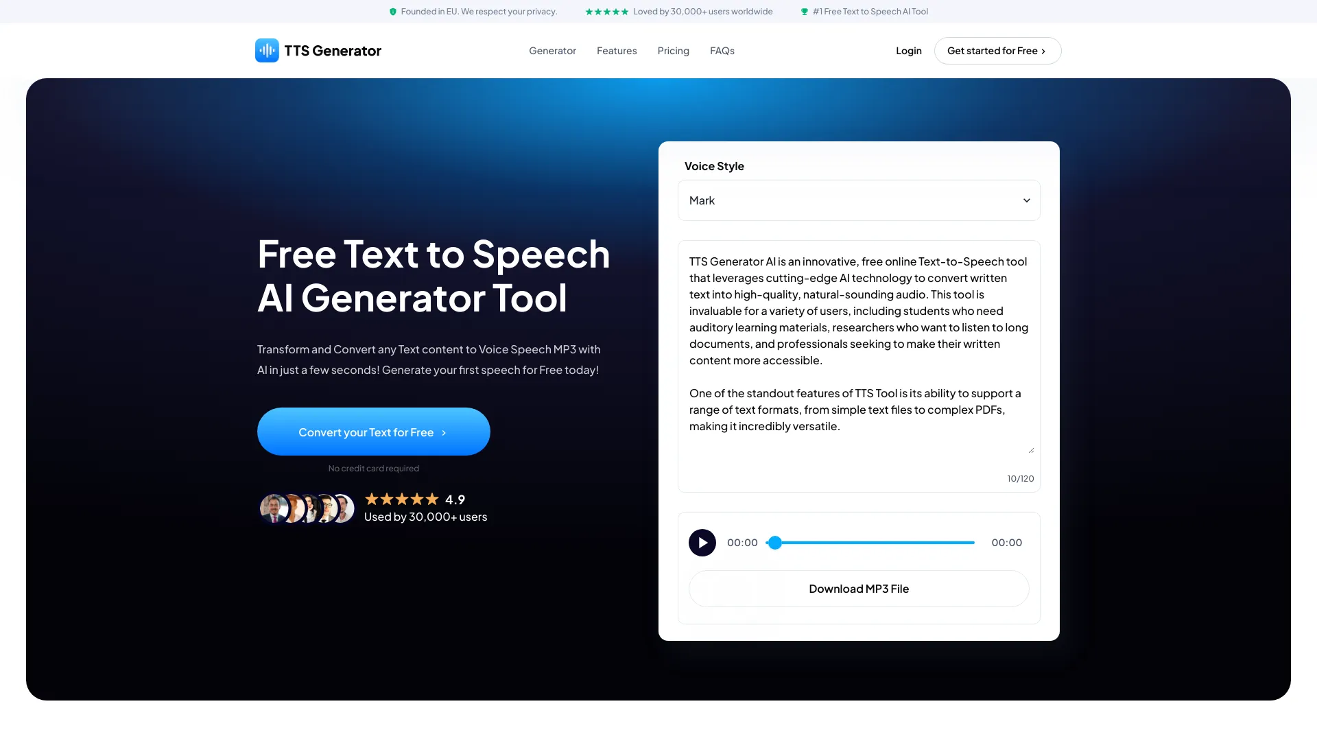 TTS Generator AI网页截图,TTS Generator AI网页快照
