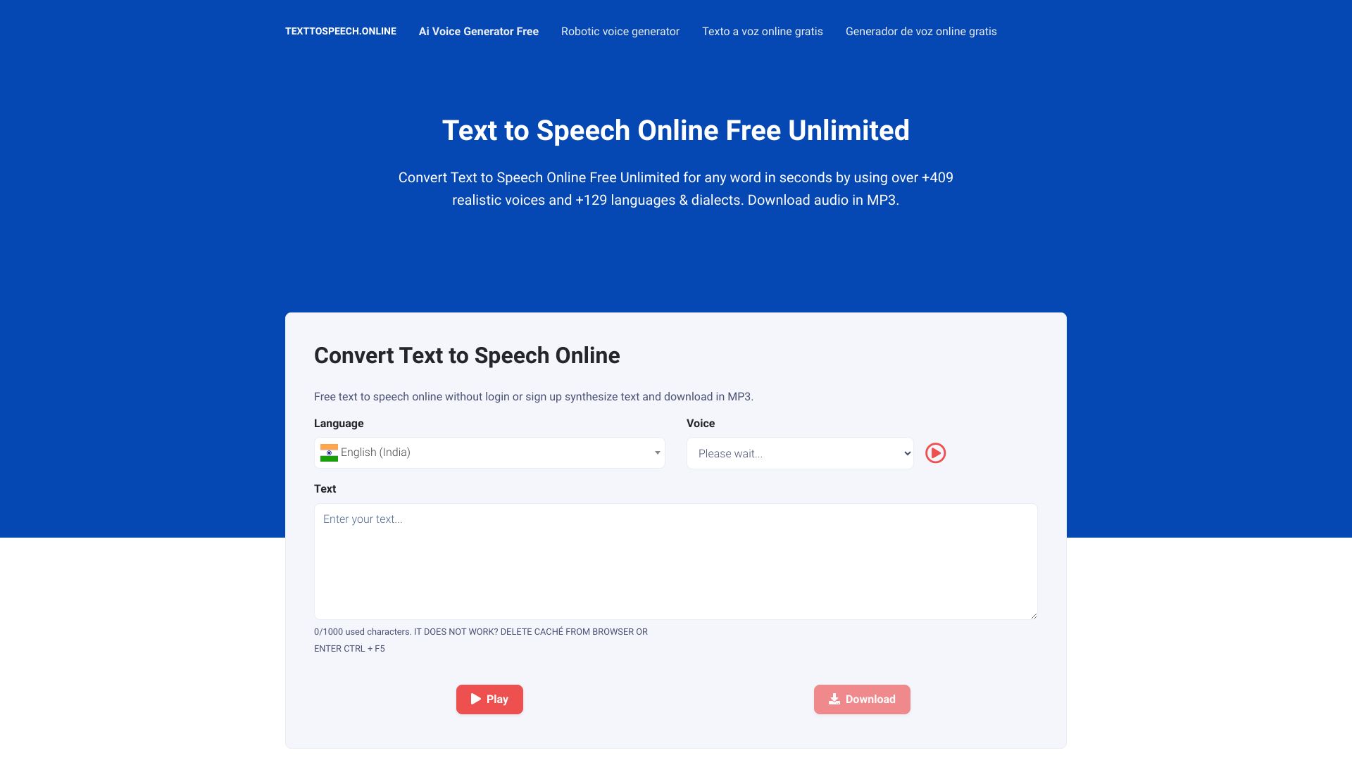 Text to Speech Online网页截图,Text to Speech Online网页快照