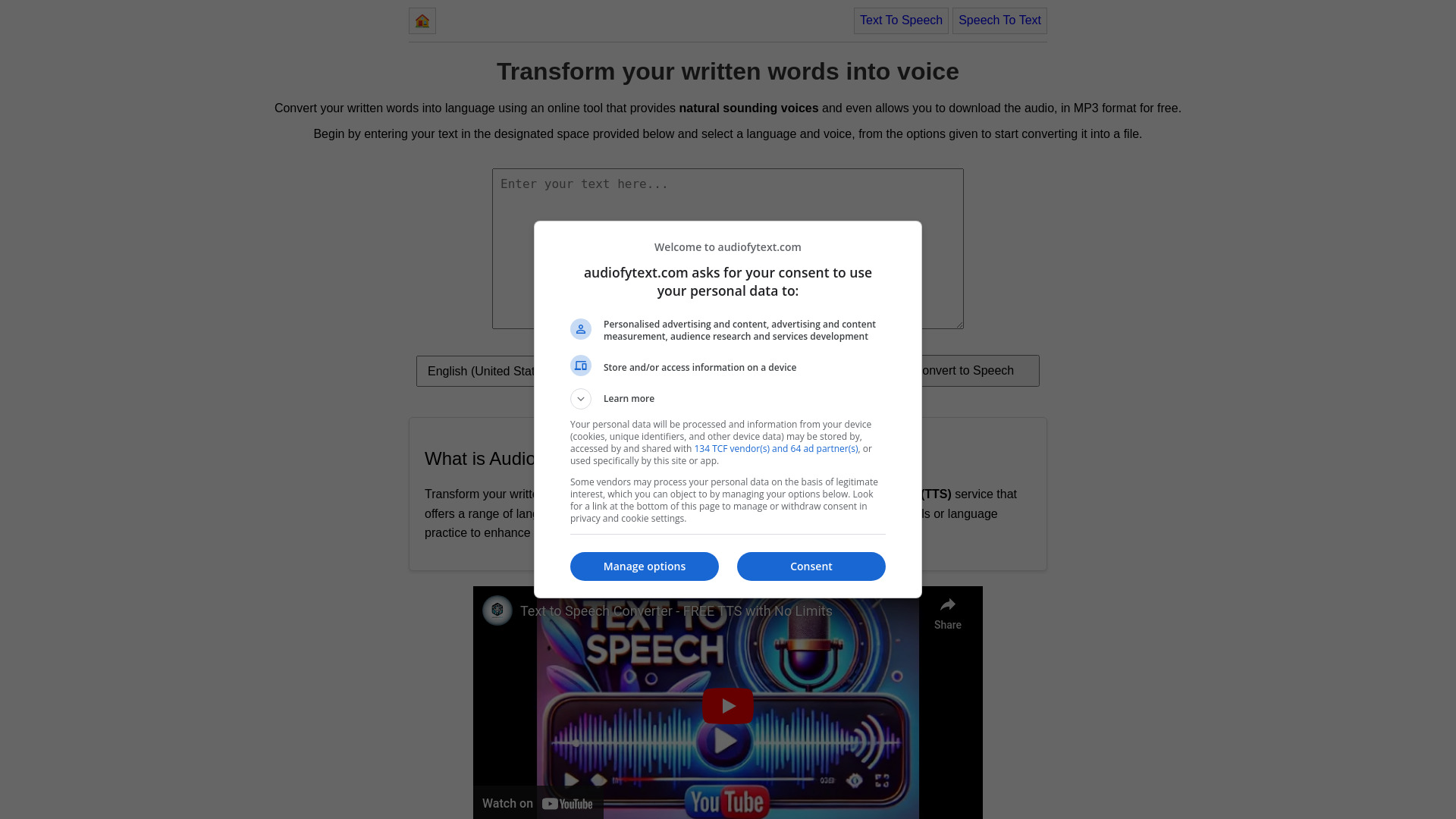 Text to Speech Converter (Free TTS)网页截图,Text to Speech Converter (Free TTS)网页快照
