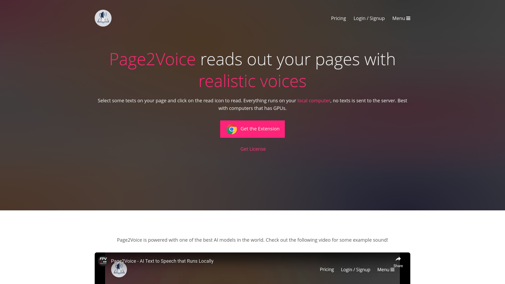 Page2Voice网页截图,Page2Voice网页快照