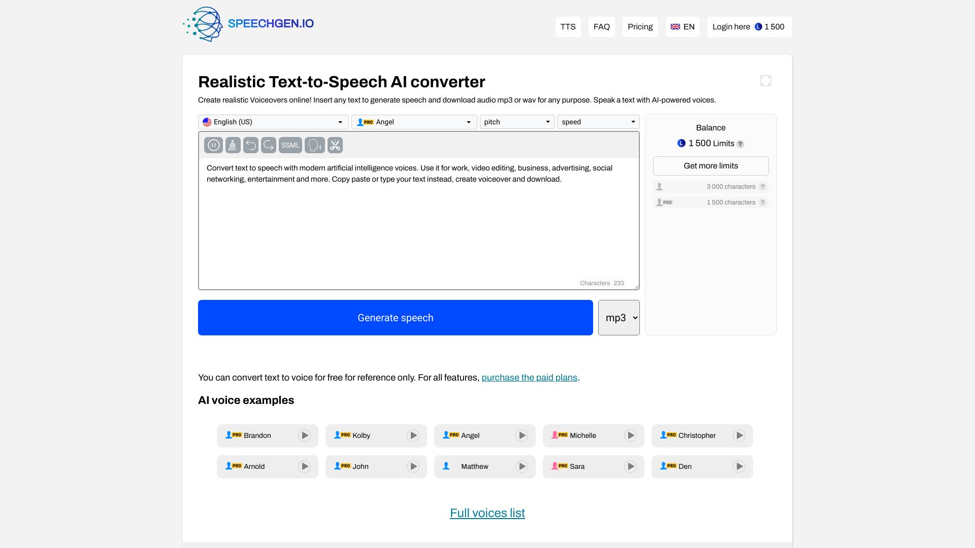 SpeechGen.io网页截图,SpeechGen.io网页快照