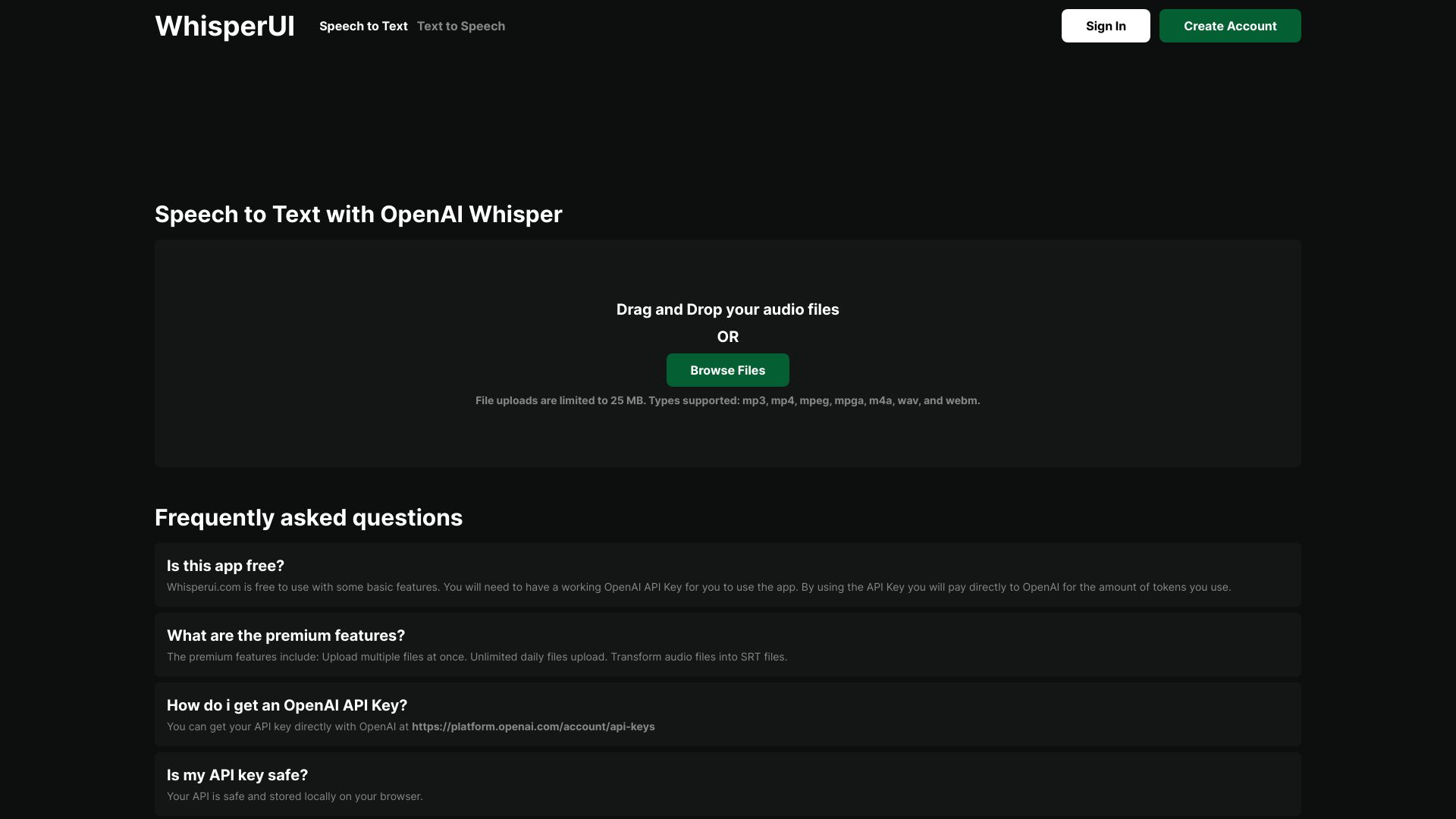 WhisperUI – Text to Speech网页截图,WhisperUI – Text to Speech网页快照