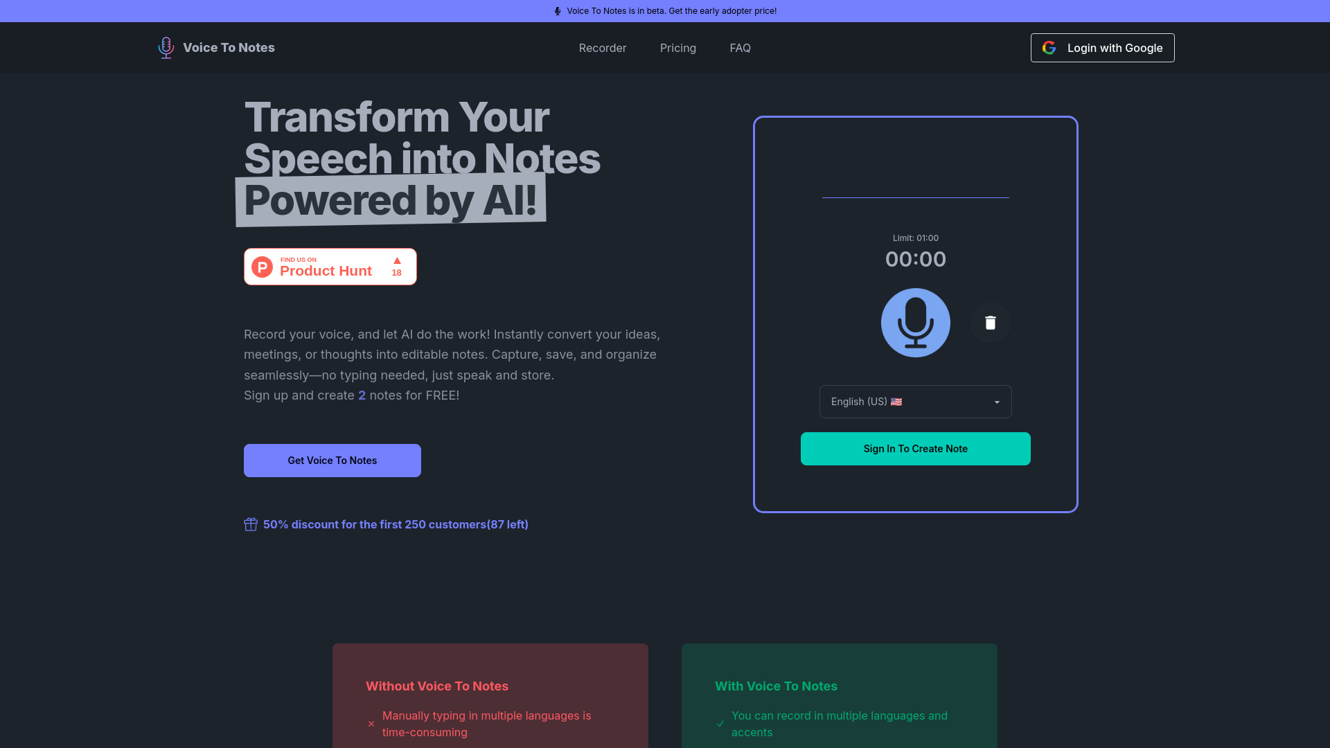 Voice To Notes网页截图,Voice To Notes网页快照