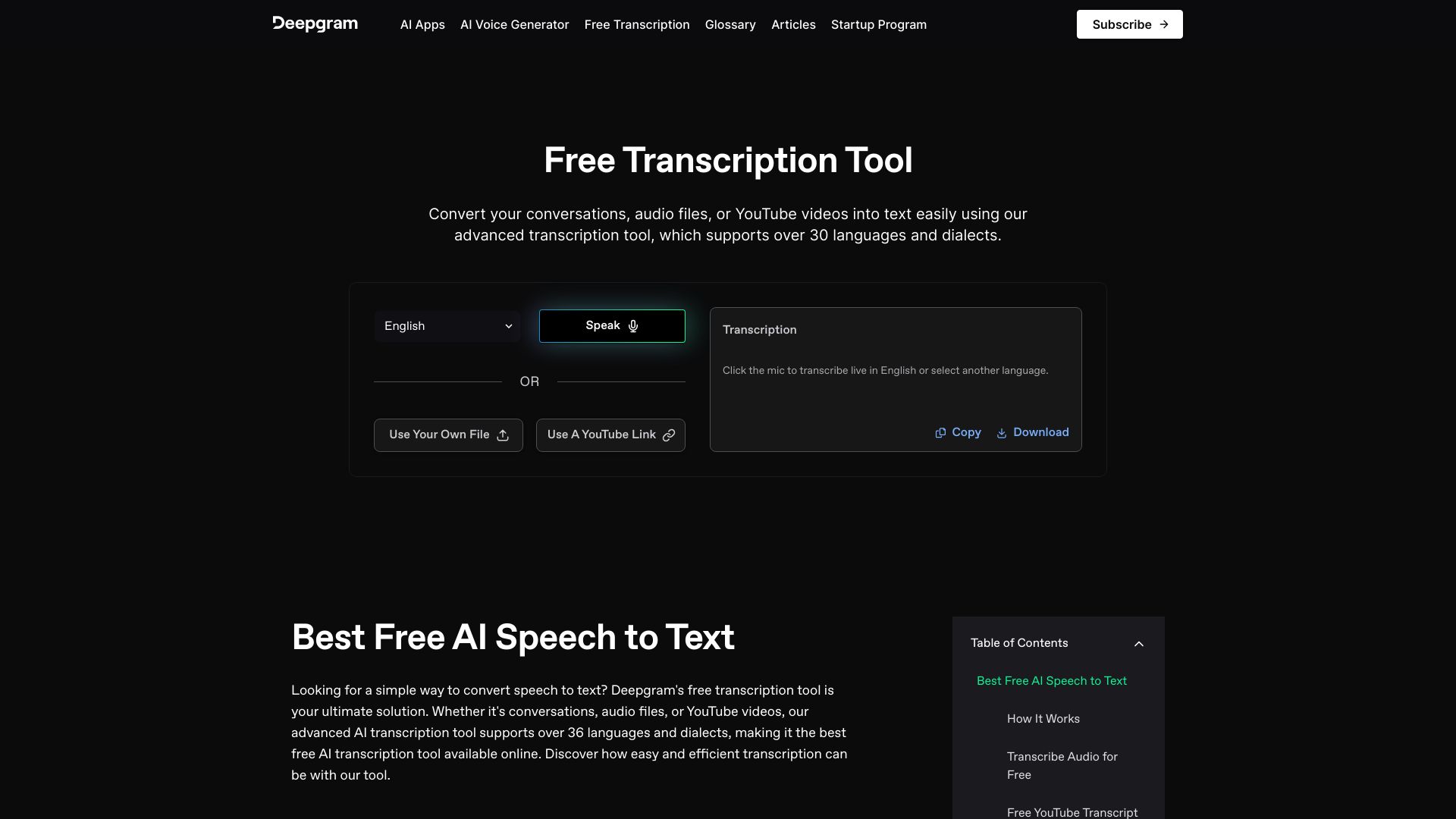 Free Transcription Tool Deepgram网页截图,Free Transcription Tool Deepgram网页快照