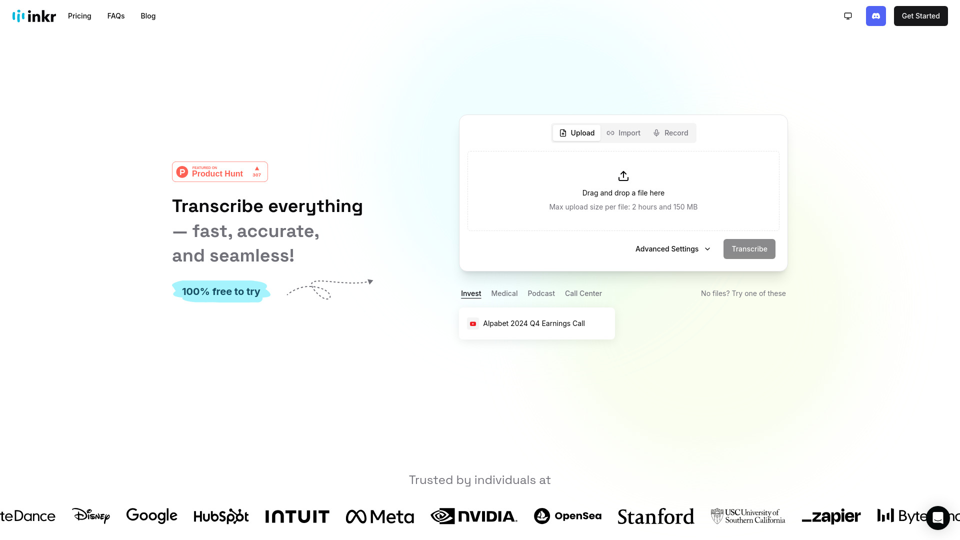 Inkr – Instant & Accurate Transcriptions网页截图,Inkr – Instant & Accurate Transcriptions网页快照