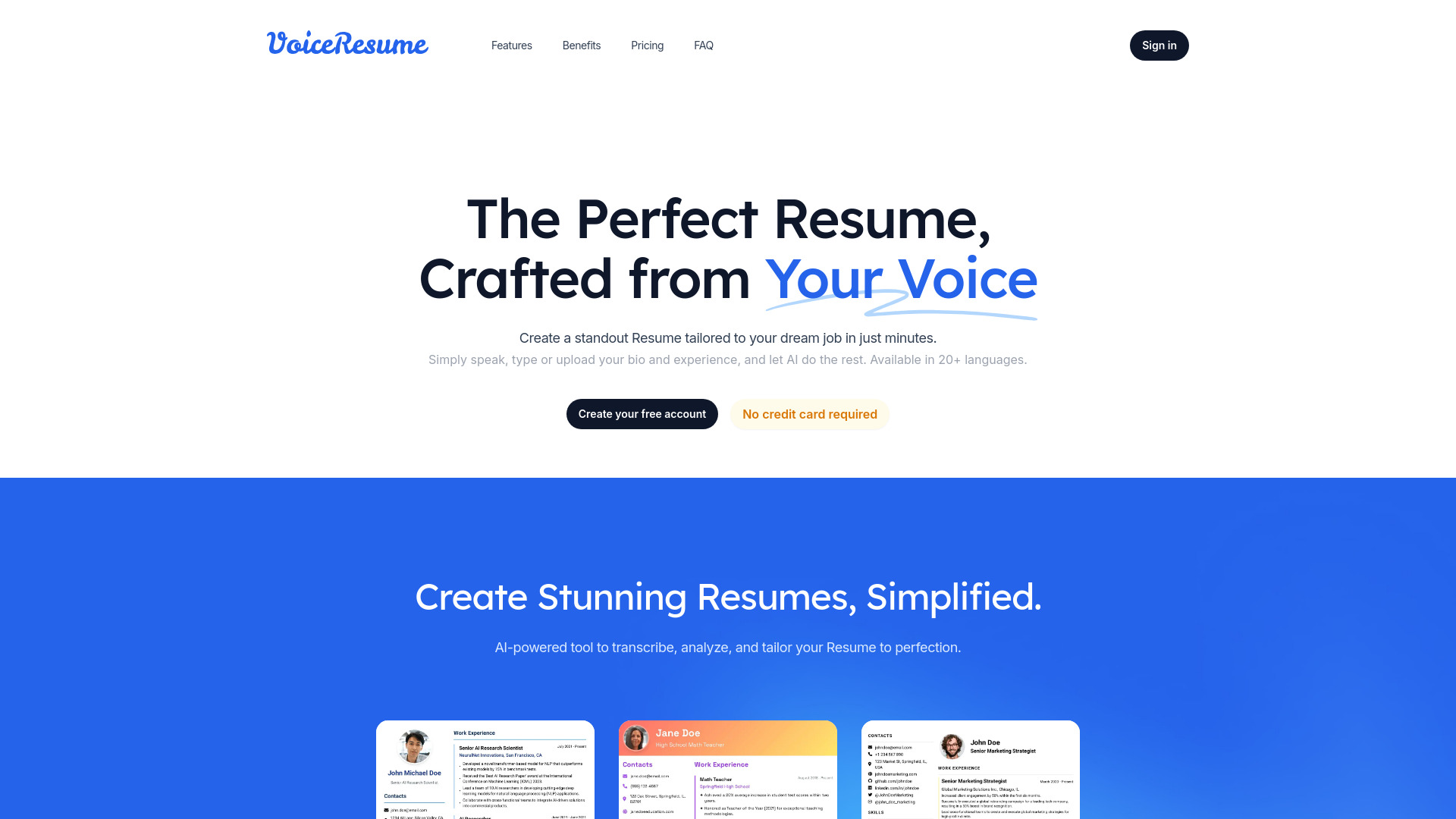 VoiceResume网页截图,VoiceResume网页快照