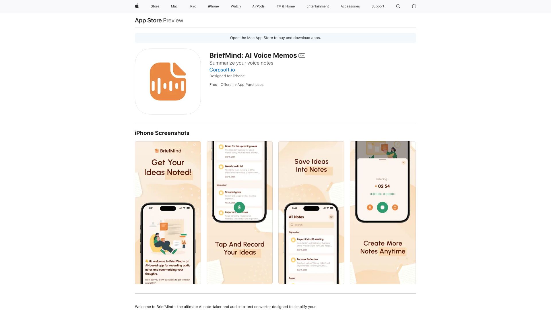 BriefMind: AI Voice Memos网页截图,BriefMind: AI Voice Memos网页快照