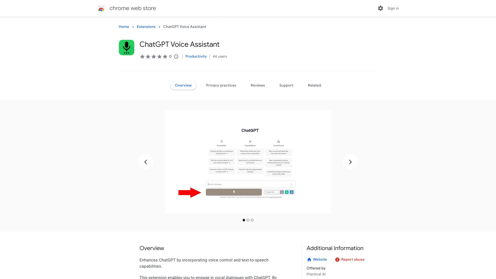 ChatGPT Voice Assistant网页截图,ChatGPT Voice Assistant网页快照