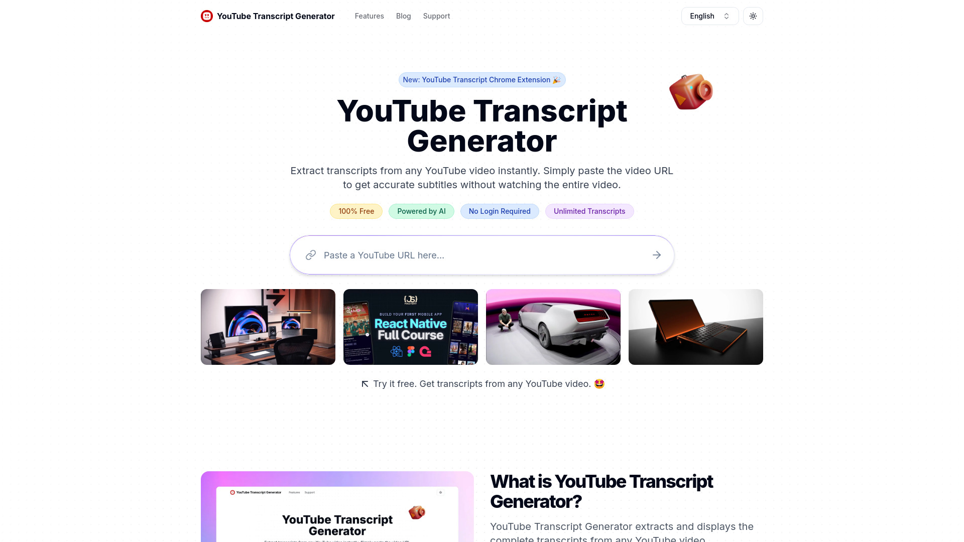 YouTube Transcript Generator网页截图,YouTube Transcript Generator网页快照