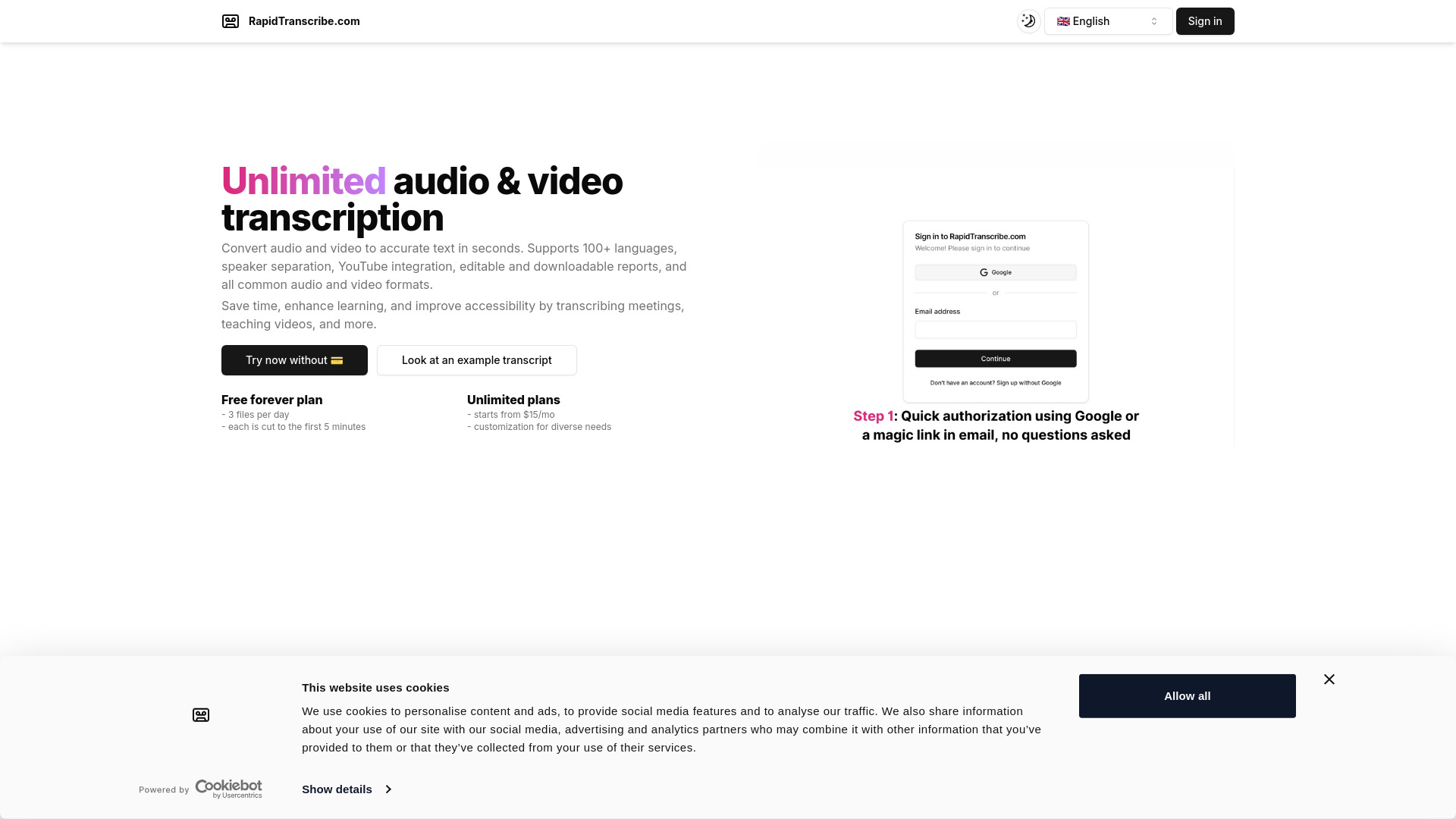 RapidTranscribe.com网页截图,RapidTranscribe.com网页快照