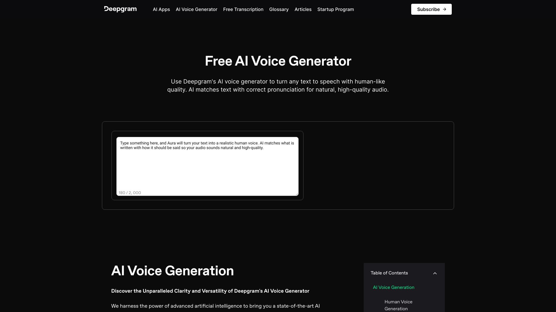 Deepgram AI Voice Generator网页截图,Deepgram AI Voice Generator网页快照