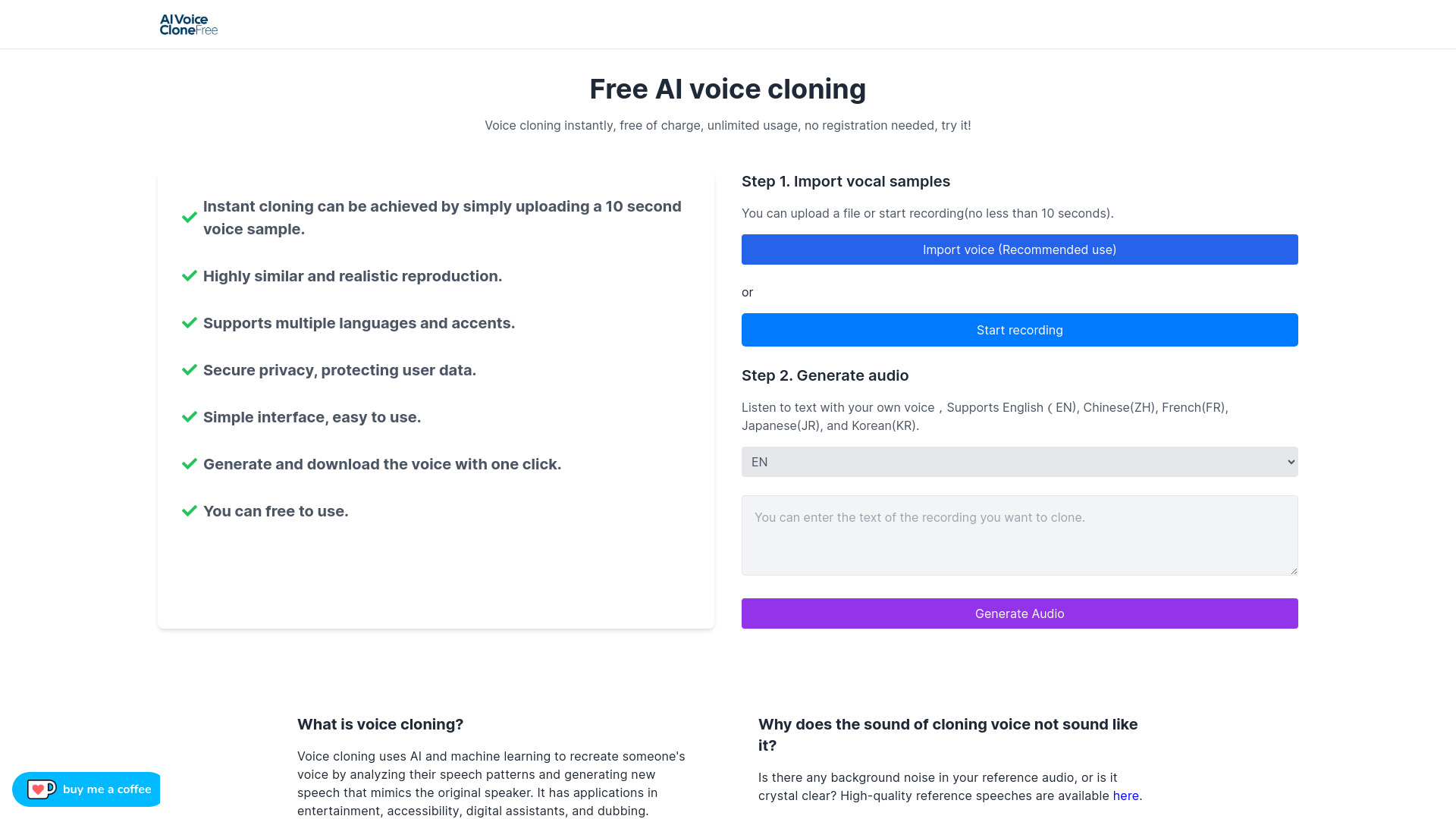 AI Clone Voice Free网页截图,AI Clone Voice Free网页快照
