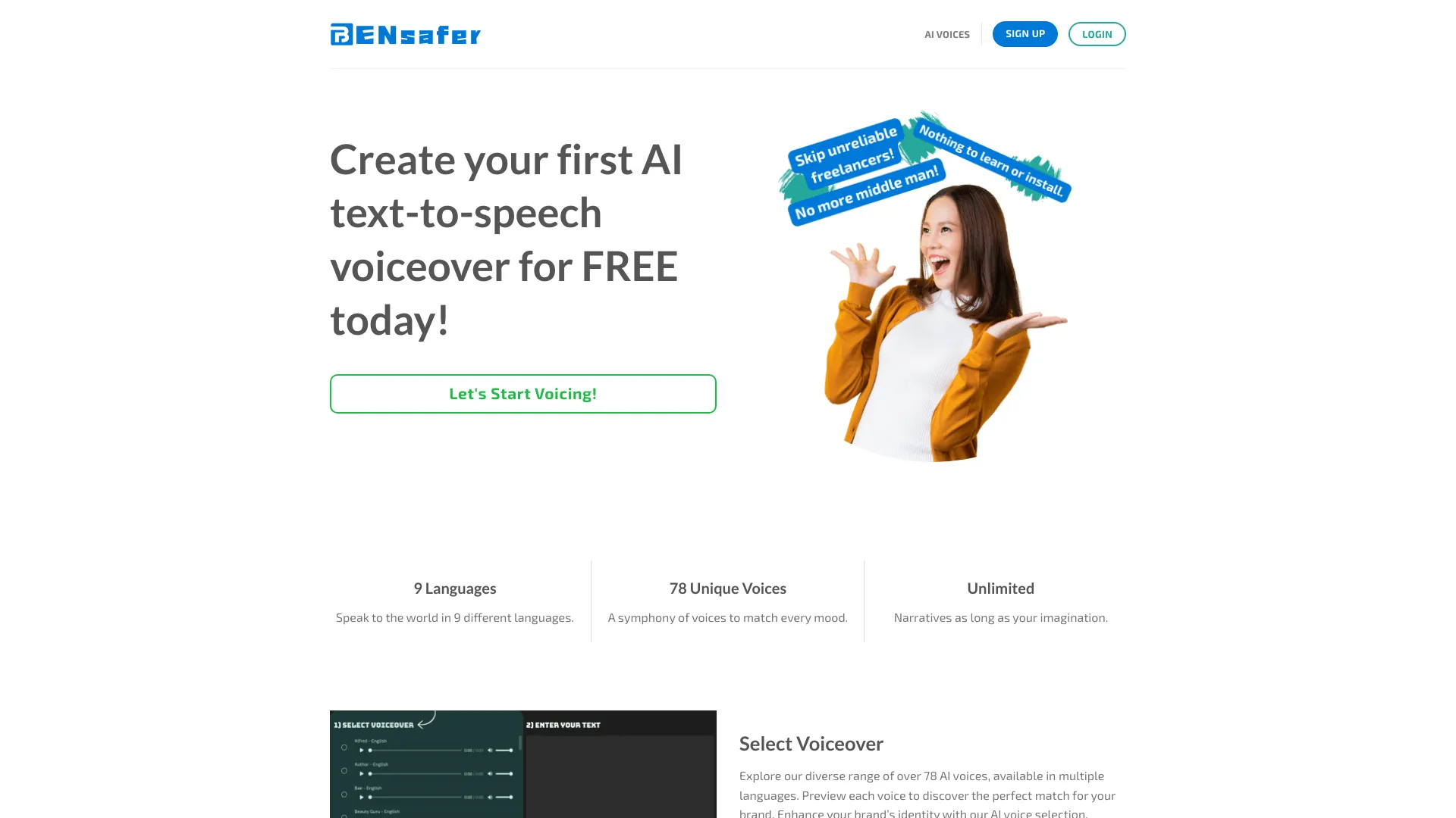 BenSafer: Realistic Text to Speech网页截图,BenSafer: Realistic Text to Speech网页快照