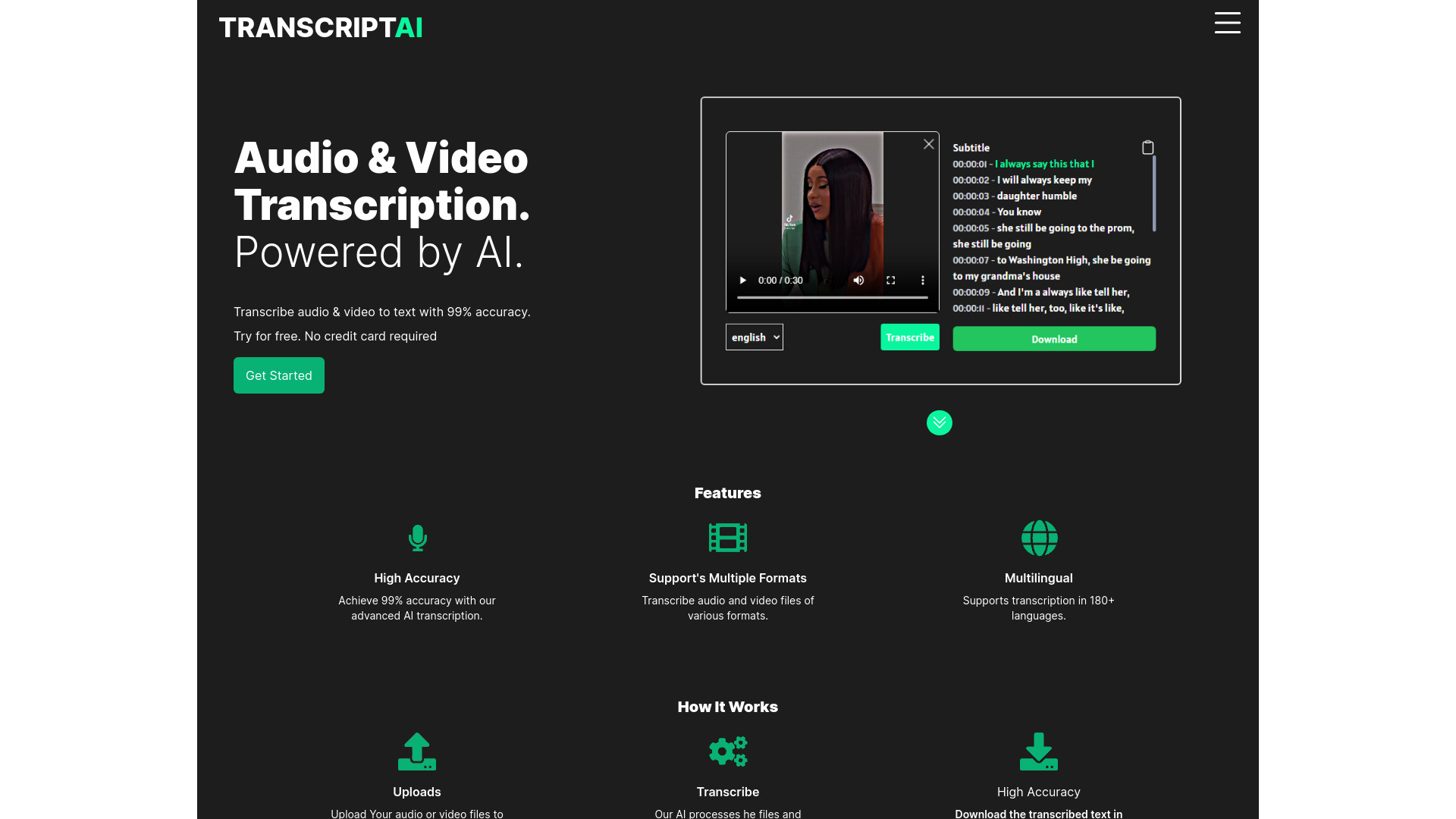 Transcriptai网页截图,Transcriptai网页快照