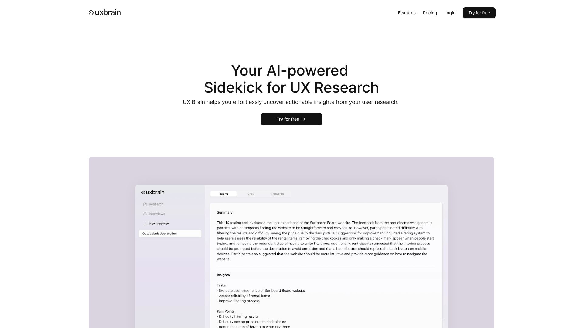UX Brain AI网页截图,UX Brain AI网页快照