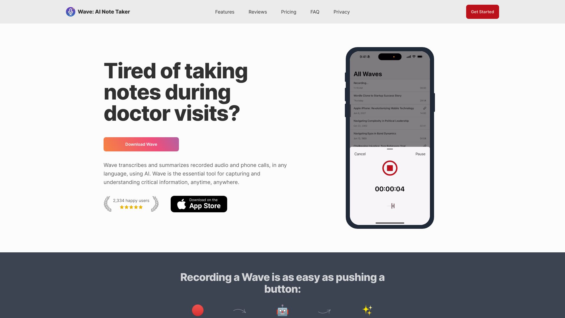 Wave AI Note Taker网页截图,Wave AI Note Taker网页快照