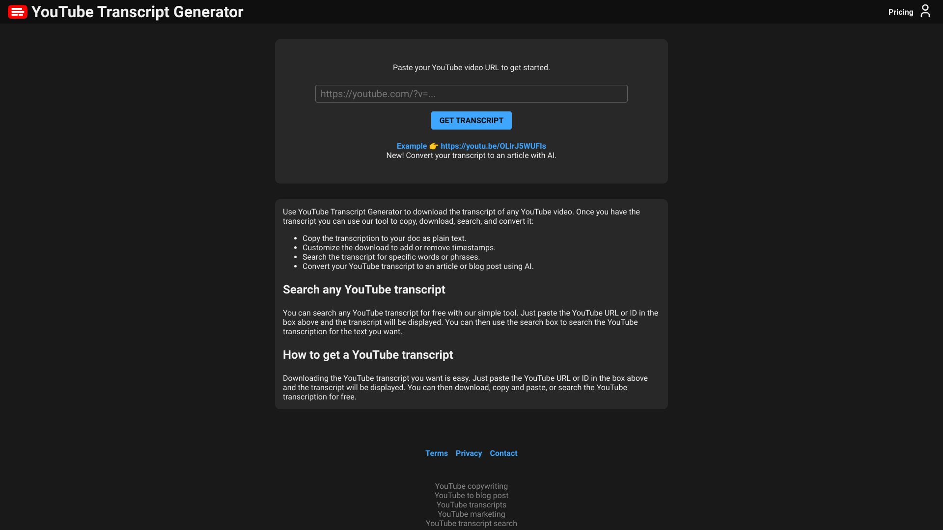 Transcript Generator网页截图,Transcript Generator网页快照