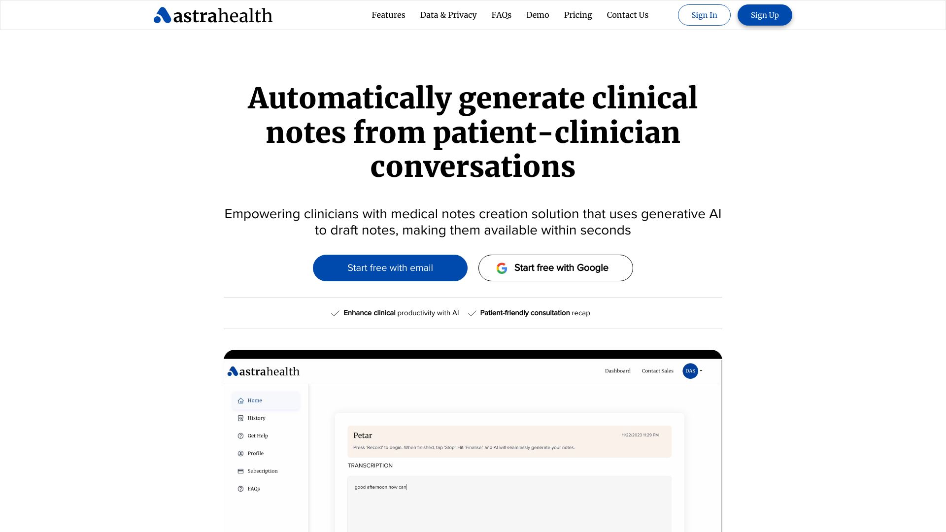 Astra Health AI网页截图,Astra Health AI网页快照