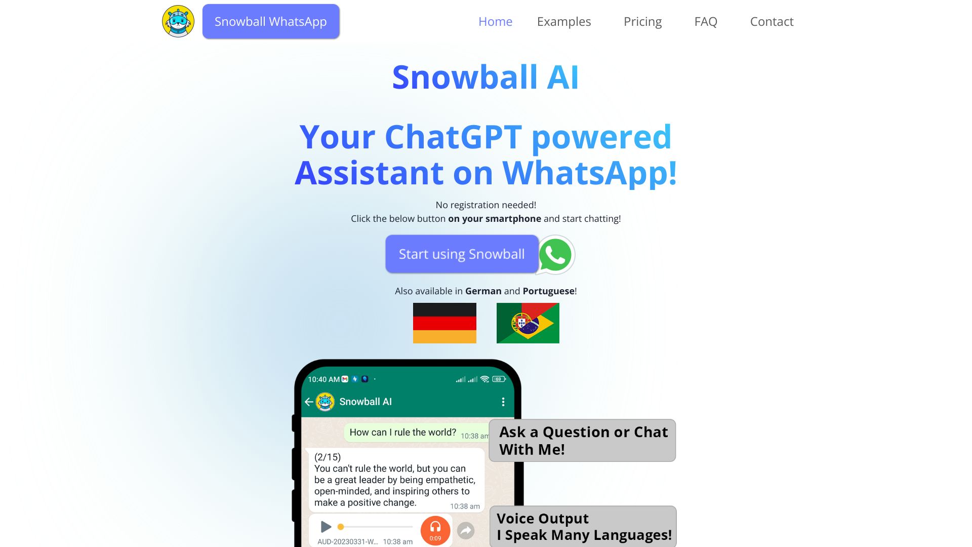 Snowball AI – ChatGPT in WhatsApp网页截图,Snowball AI – ChatGPT in WhatsApp网页快照