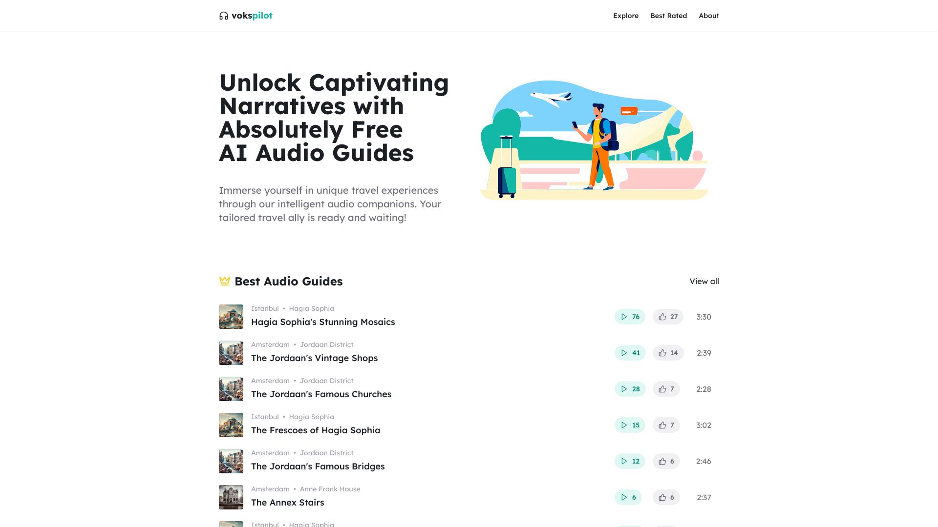 VoksPilot – free AI audio guides网页截图,VoksPilot – free AI audio guides网页快照