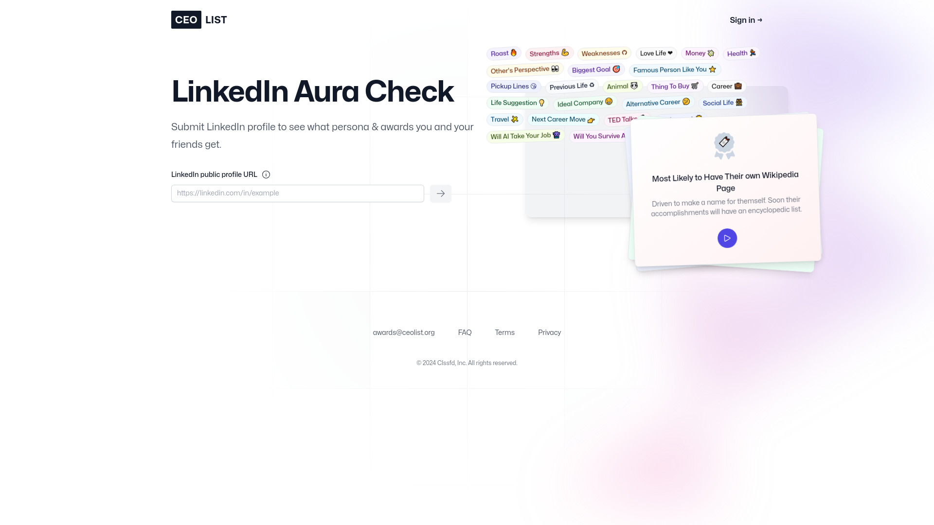 LinkedIn Aura Check网页截图,LinkedIn Aura Check网页快照