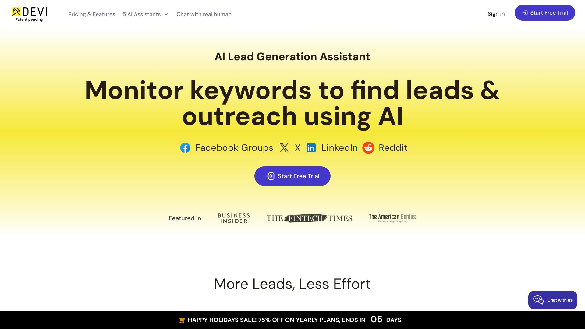 Devi | AI Social Media Leads Monitoring and Outreach Tool网页截图,Devi | AI Social Media Leads Monitoring and Outreach Tool网页快照