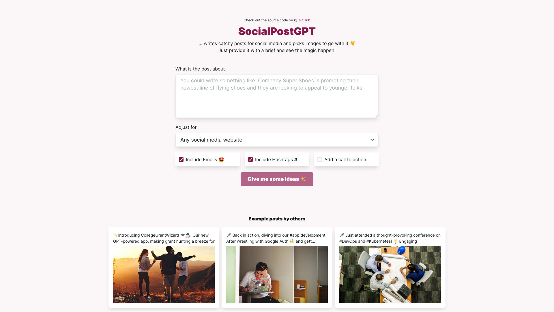 SocialPostGPT网页截图,SocialPostGPT网页快照