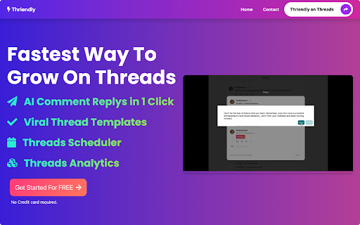 Thriendly: Fastest way to Grow on Threads and X with AI engagement网页截图,Thriendly: Fastest way to Grow on Threads and X with AI engagement网页快照