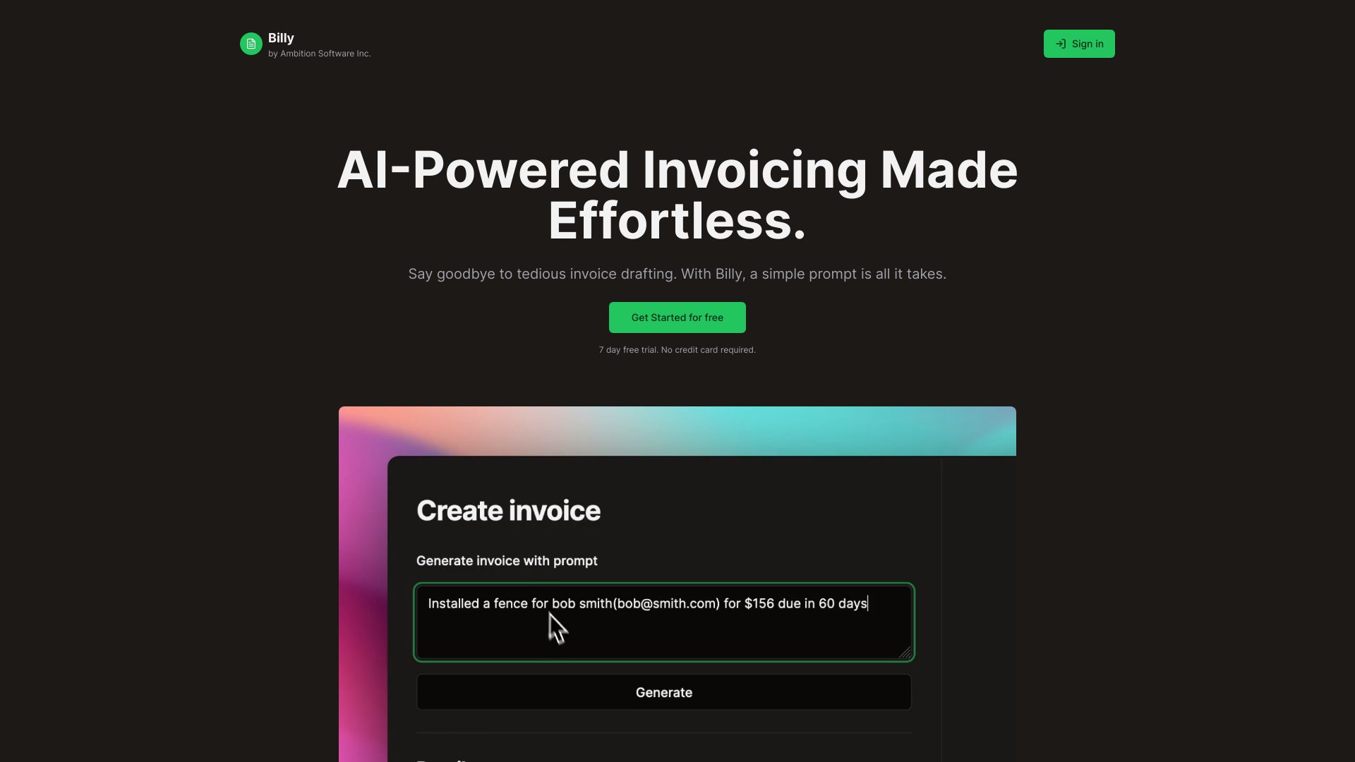 Billy: AI Invoicing Made Effortless.网页截图,Billy: AI Invoicing Made Effortless.网页快照