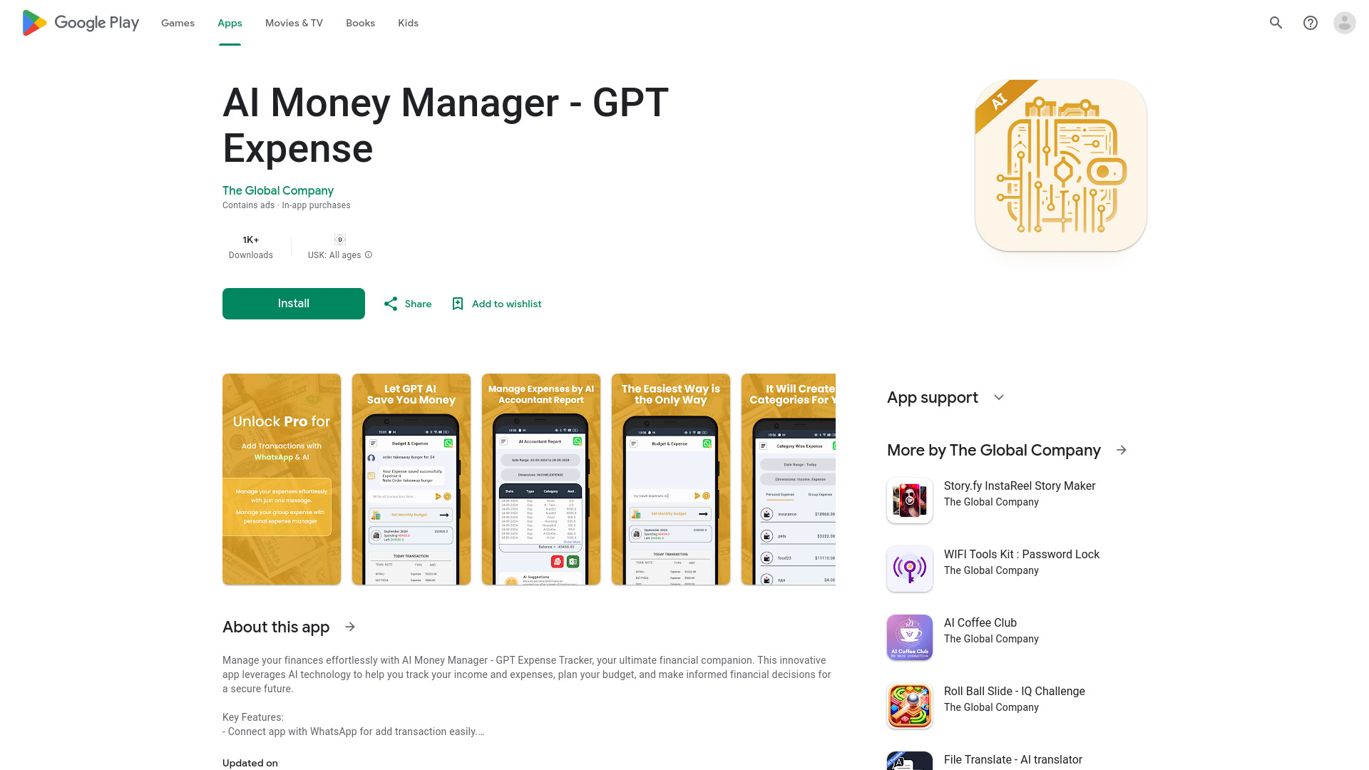 AI Money Manager – GPT Based Expense App网页截图,AI Money Manager – GPT Based Expense App网页快照