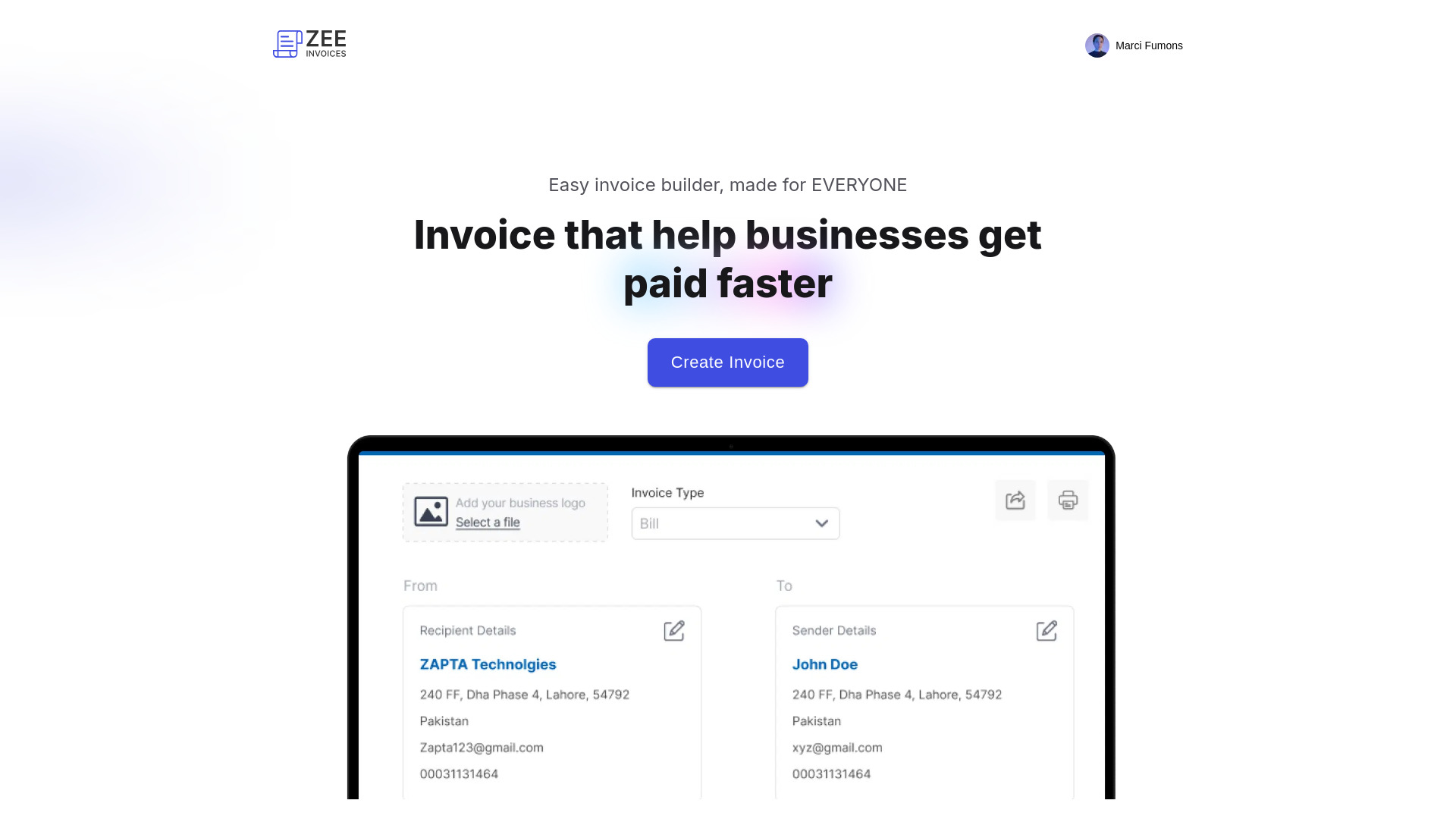 ZeeInvoices网页截图,ZeeInvoices网页快照