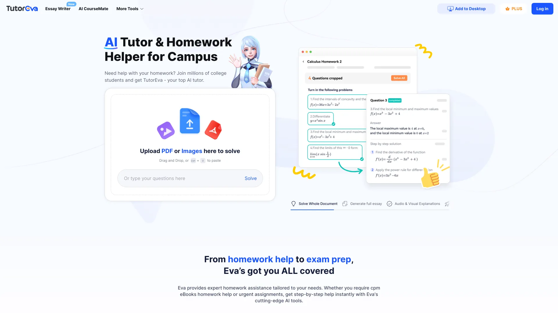 TutorEva: Campus AI Study Help网页截图,TutorEva: Campus AI Study Help网页快照