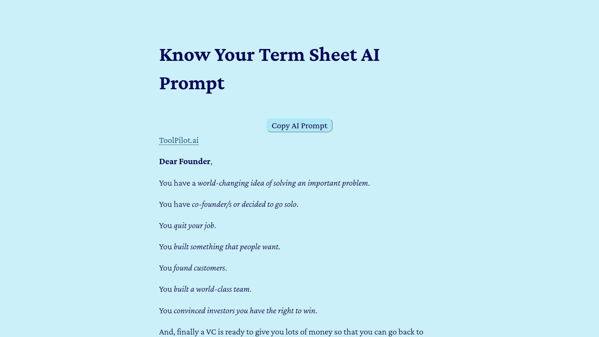 Know Your Term Sheet AI Prompt网页截图,Know Your Term Sheet AI Prompt网页快照