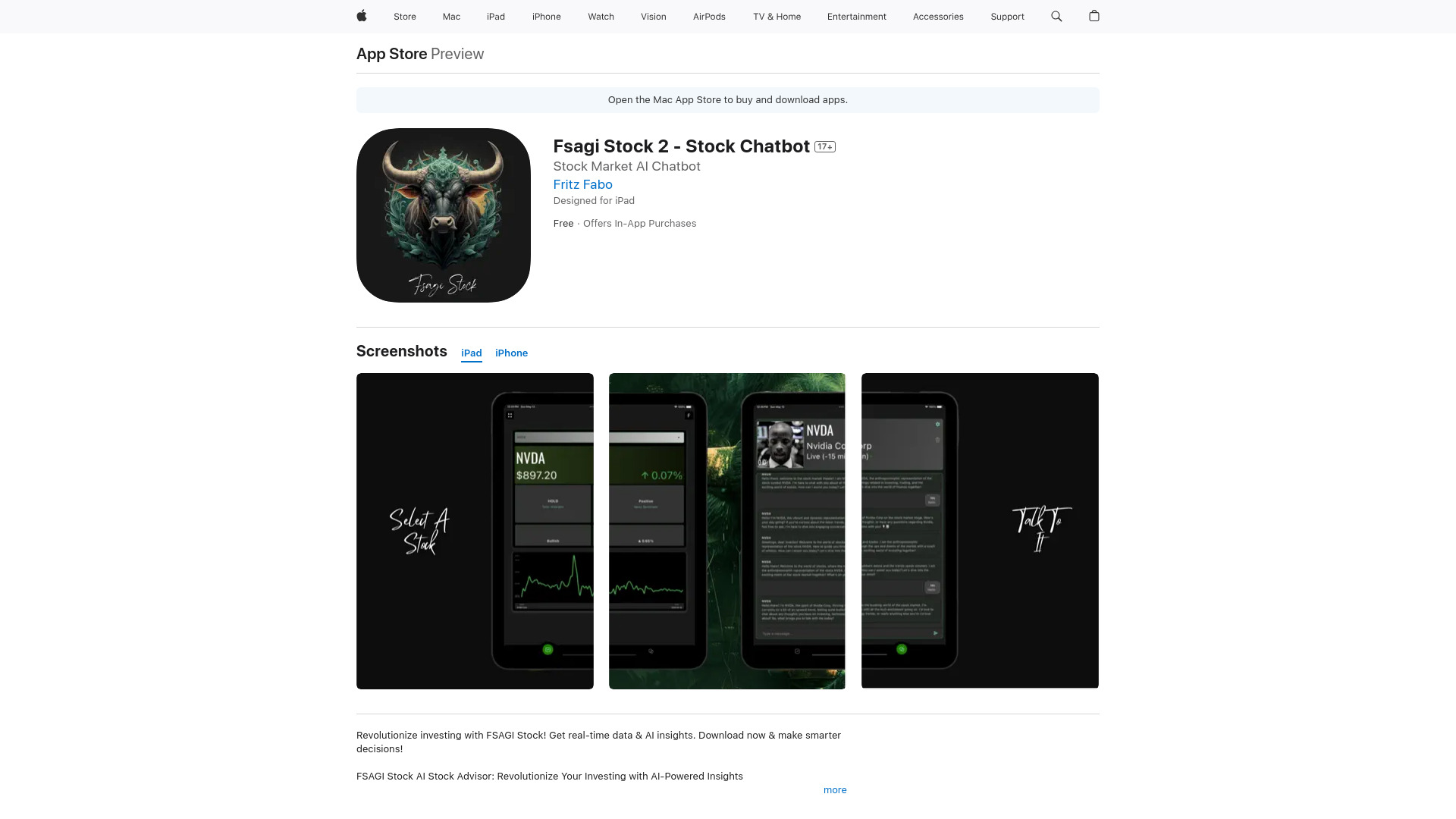 Fsagi Stock 2 – AI Stock Market Chatbot网页截图,Fsagi Stock 2 – AI Stock Market Chatbot网页快照