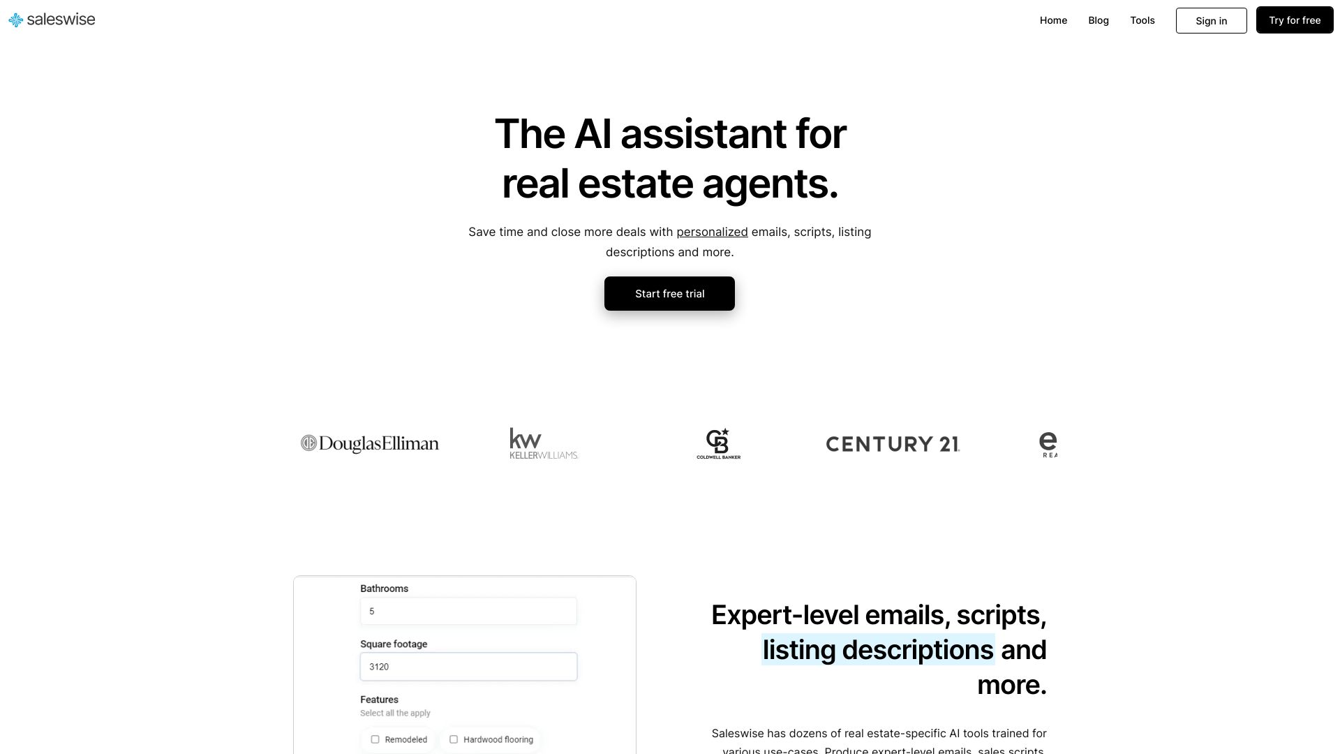 Saleswise | AI Tools for Real Estate Agents网页截图,Saleswise | AI Tools for Real Estate Agents网页快照