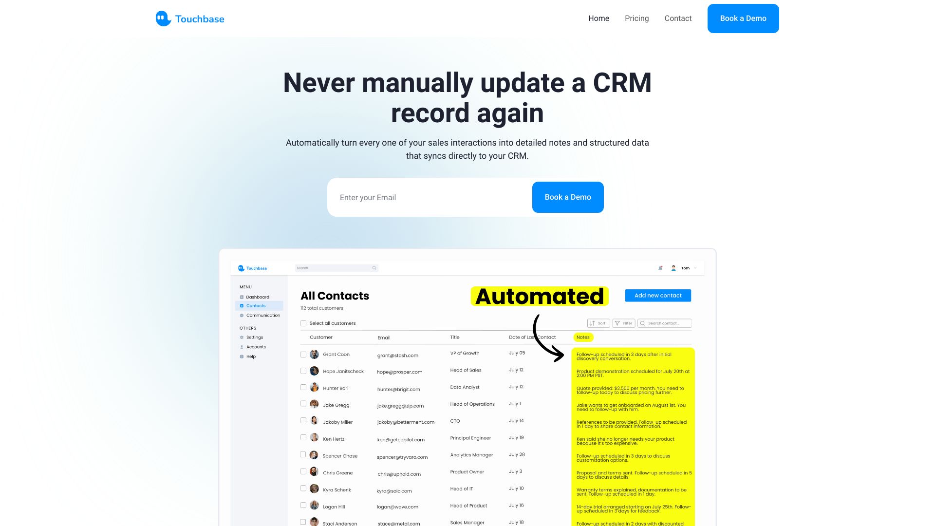 Touchbase CRM网页截图,Touchbase CRM网页快照