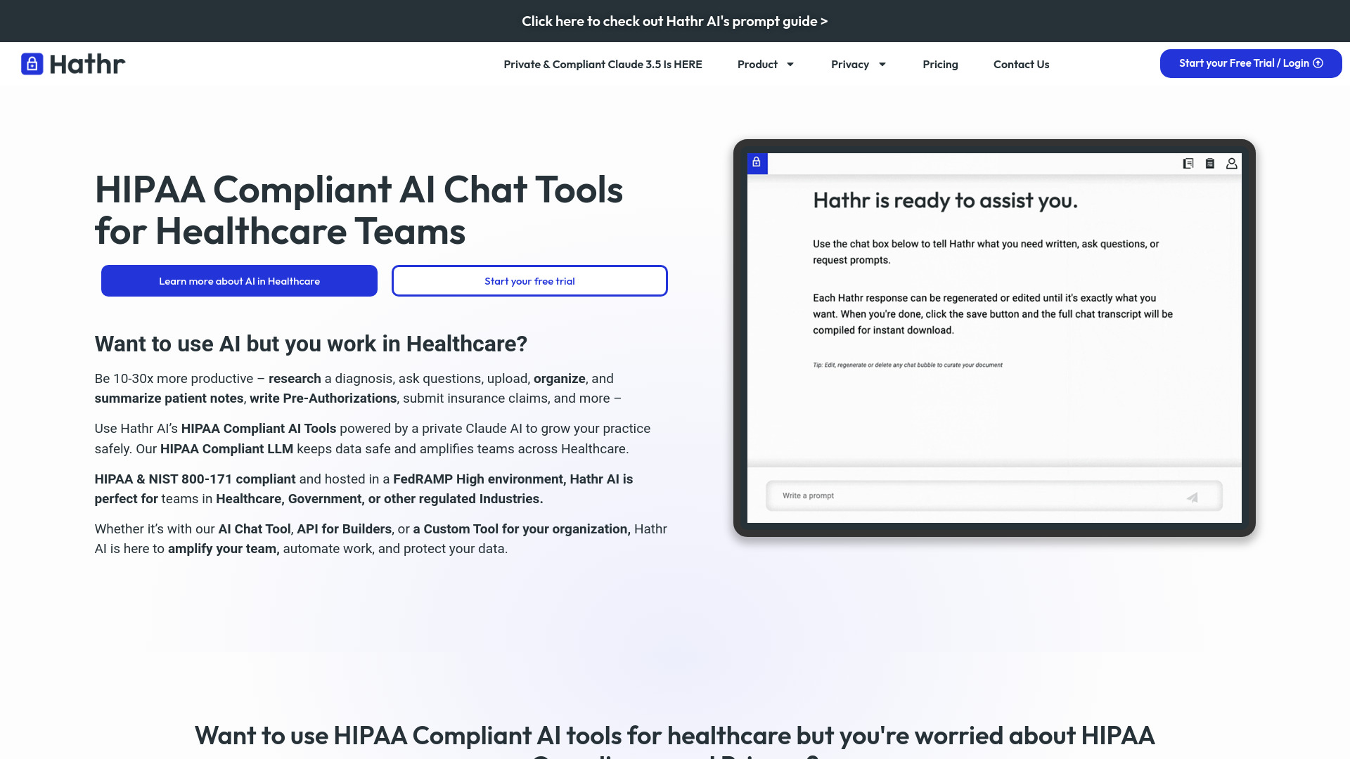 Hathr AI: HIPAA Compliant AI Chat Tool网页截图,Hathr AI: HIPAA Compliant AI Chat Tool网页快照